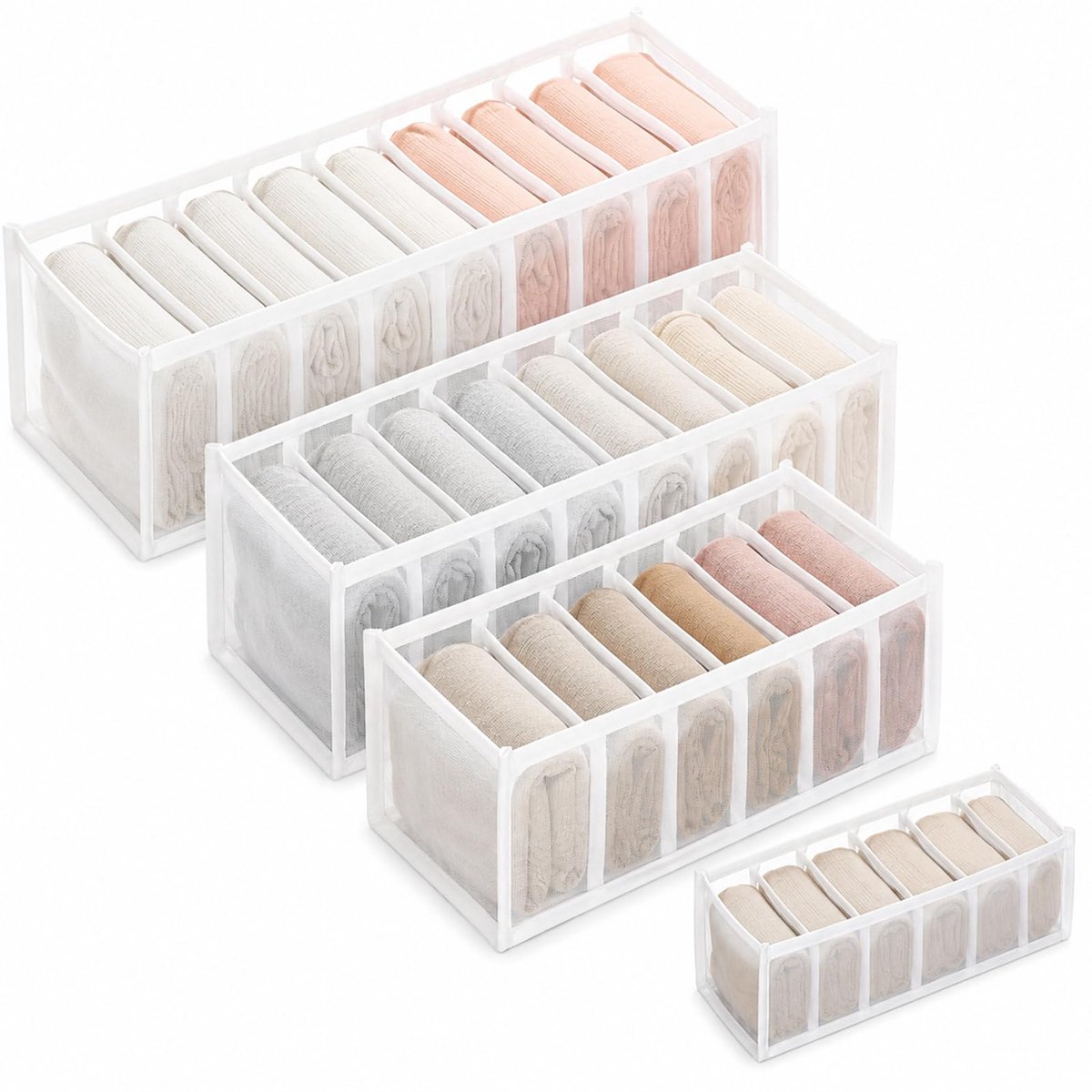 Lade-organizer, opvouwbaar, sokken-organizer, onderkleding, lade-opslag voor sokken, ondergoed, babykleding, stropdassen (wit)