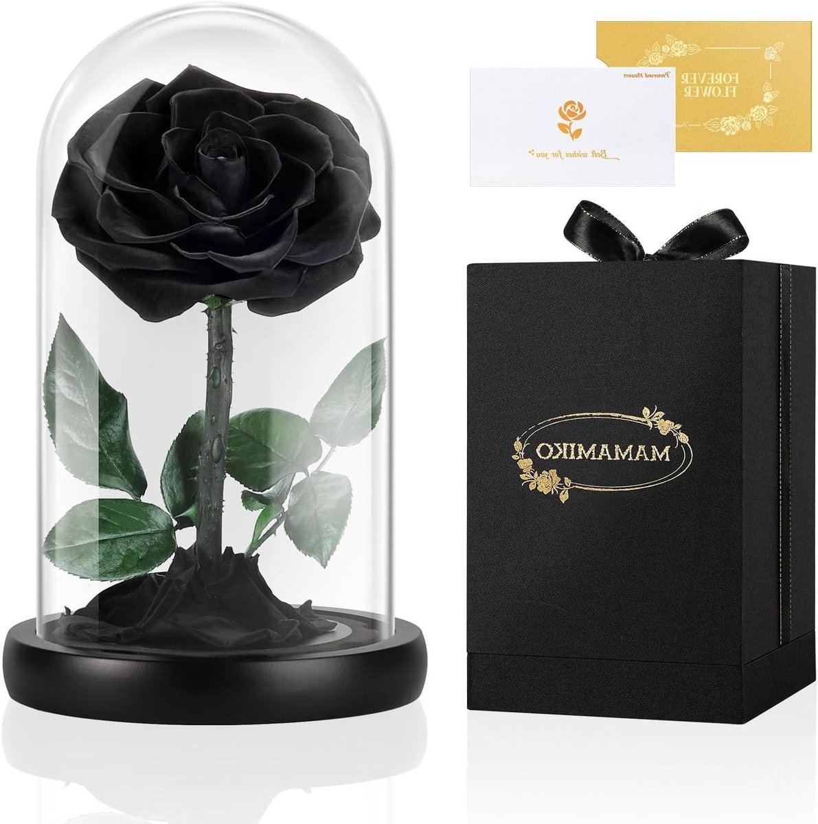 Eeuwige Roos - Gepreserveerde Bloem - Romantisch Cadeau - Techniek Uit Japan - 18 cm Hoog - Zwart