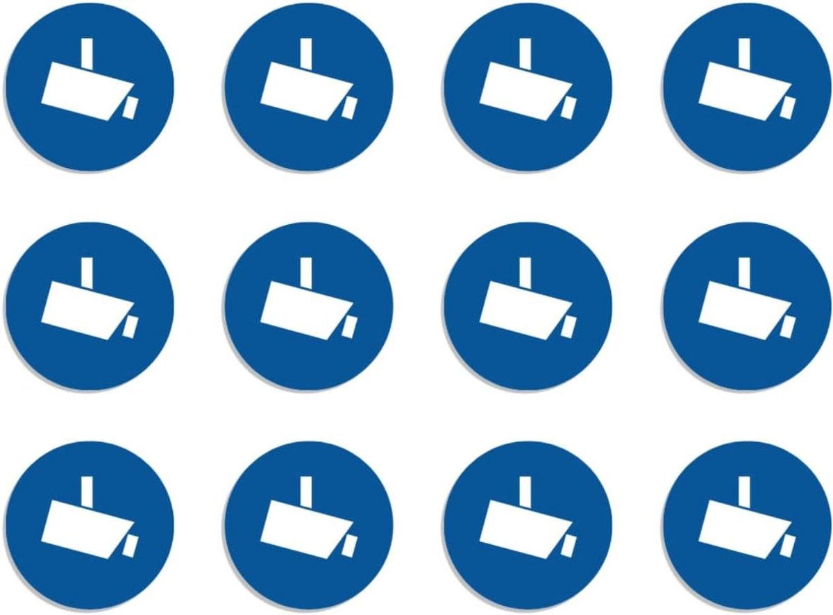Veiligheidsstickers Camera - Bewaking Stickers - Veiligheid Markeren - Waterproof UV Bestendig - Ø 25 cm 12 stuks - Blauw