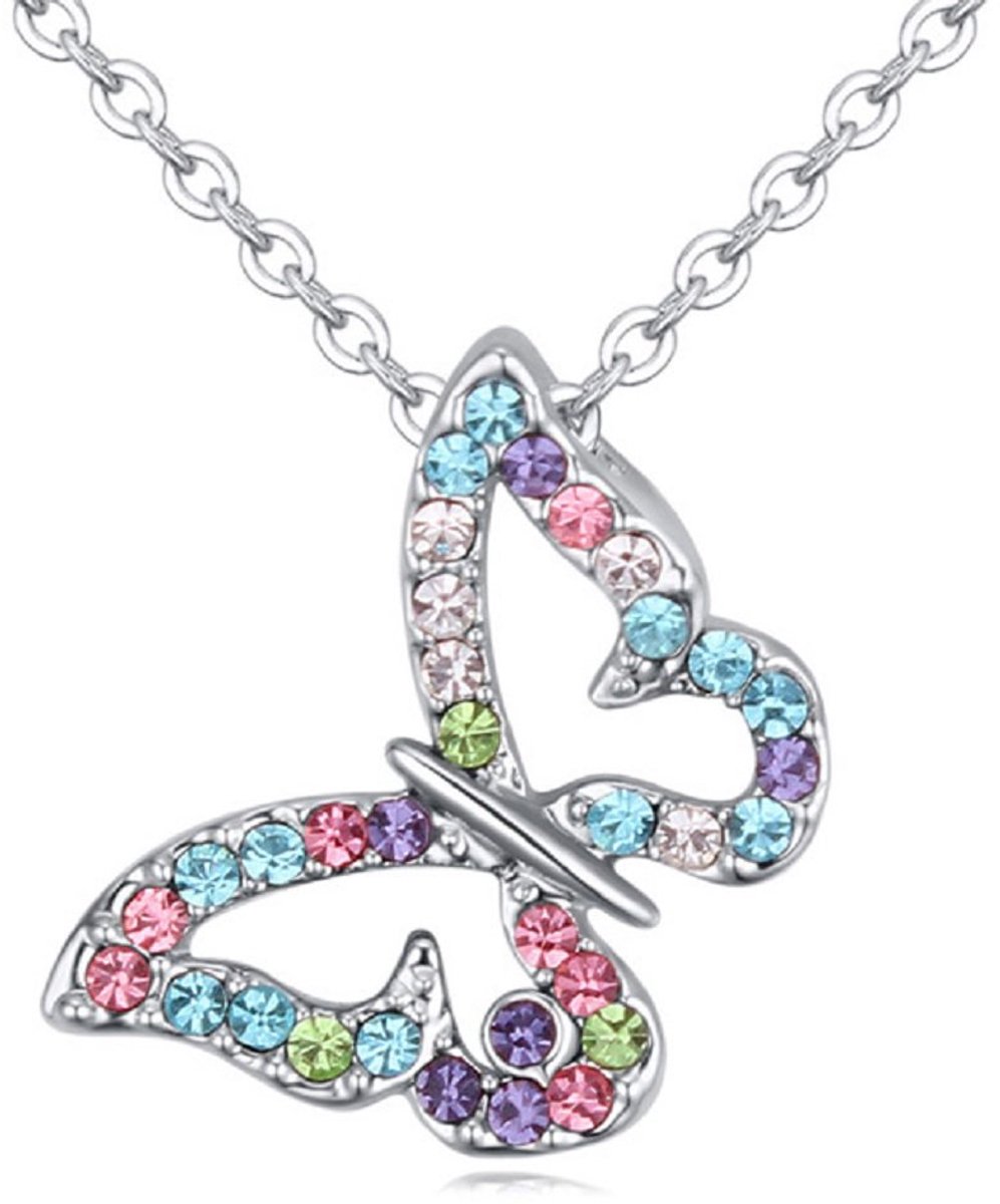 Azuria Multi Kleurrijke Kristallen Kleine Vlinder Hanger Ketting 18kt Wit Verguld voor Vrouwen 45 cm
