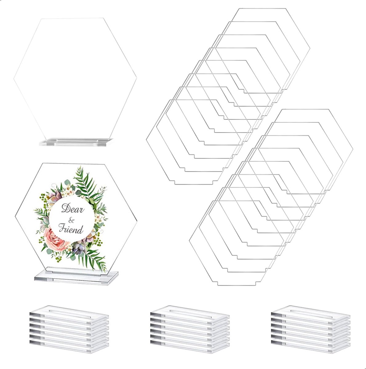 Tableau Mariage bruiloft 18 stuks acryl transparante plaatskaarten plaatskaarten bruiloft verjaardag communie zeshoekige plaatskaarten plaatskaarten voor feestjes, kantoren, restaurants