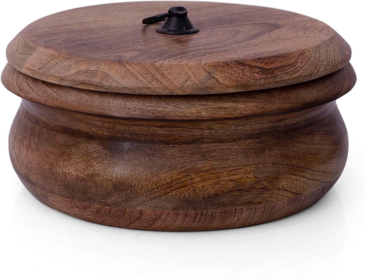 Houten Roti Houder - Broodtrommel Chapatis - Warme Broodjes Serveren - Handgemaakt Hout - 22 x 22 x 10 cm
