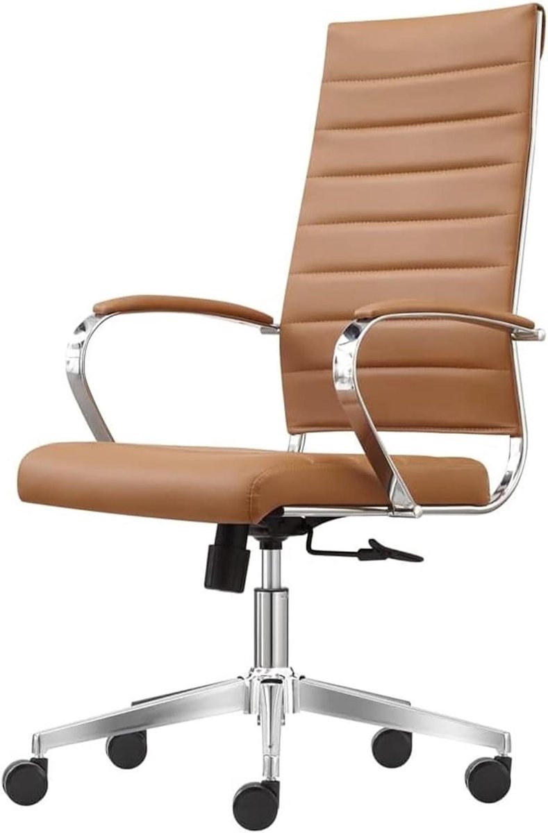 Bureaustoel Granada - Stoel Kunstleer - Comfortabel Werken - Synchron Kantelmechanisme - 65 x 58 x 119 cm - Cognac