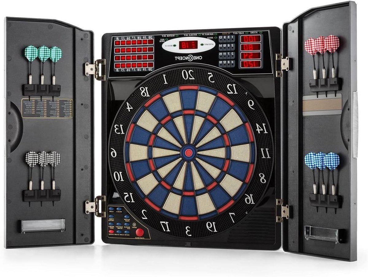 Elektronisch Dartbord - Dartautomaat Spelcomputer - Dartplezier Thuis - 38 Spellen 211 Varianten - 52 x 59 cm - Metaallook