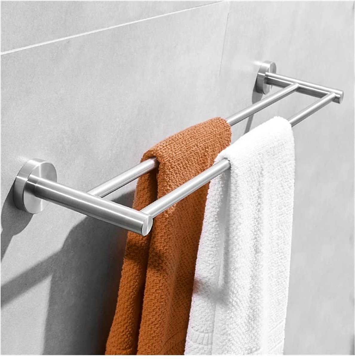 Handdoekstang Dubbele handdoekstang, roestvrij staal geborsteld douchehanddoekrek Hangende houder, aan de muur gemonteerde badkamerhanddoekhouder Opbergrek Plank