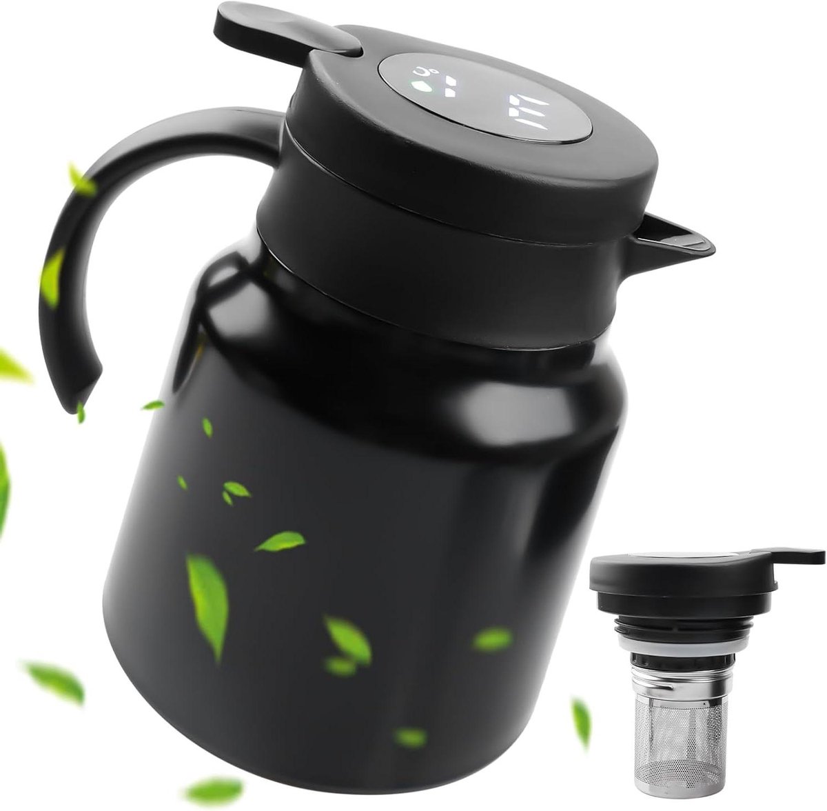 Thermoskan met Theezeef - Isoleerkan Temperatuurweergave - Dranken Warm Houden - LCD Temperatuurdisplay - 1000 ml - Zwart