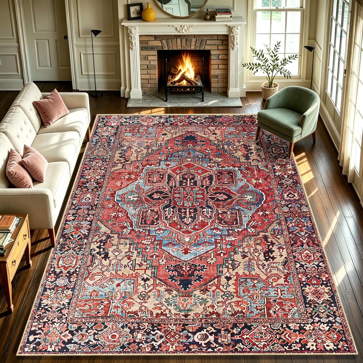Vloerkleed 200x300cm - Groot Vintage Tapijt voor Woonkamer & Eetkamer - Zacht Imitatie Kasjmier,Antislip,Machinewasbaar,Rood