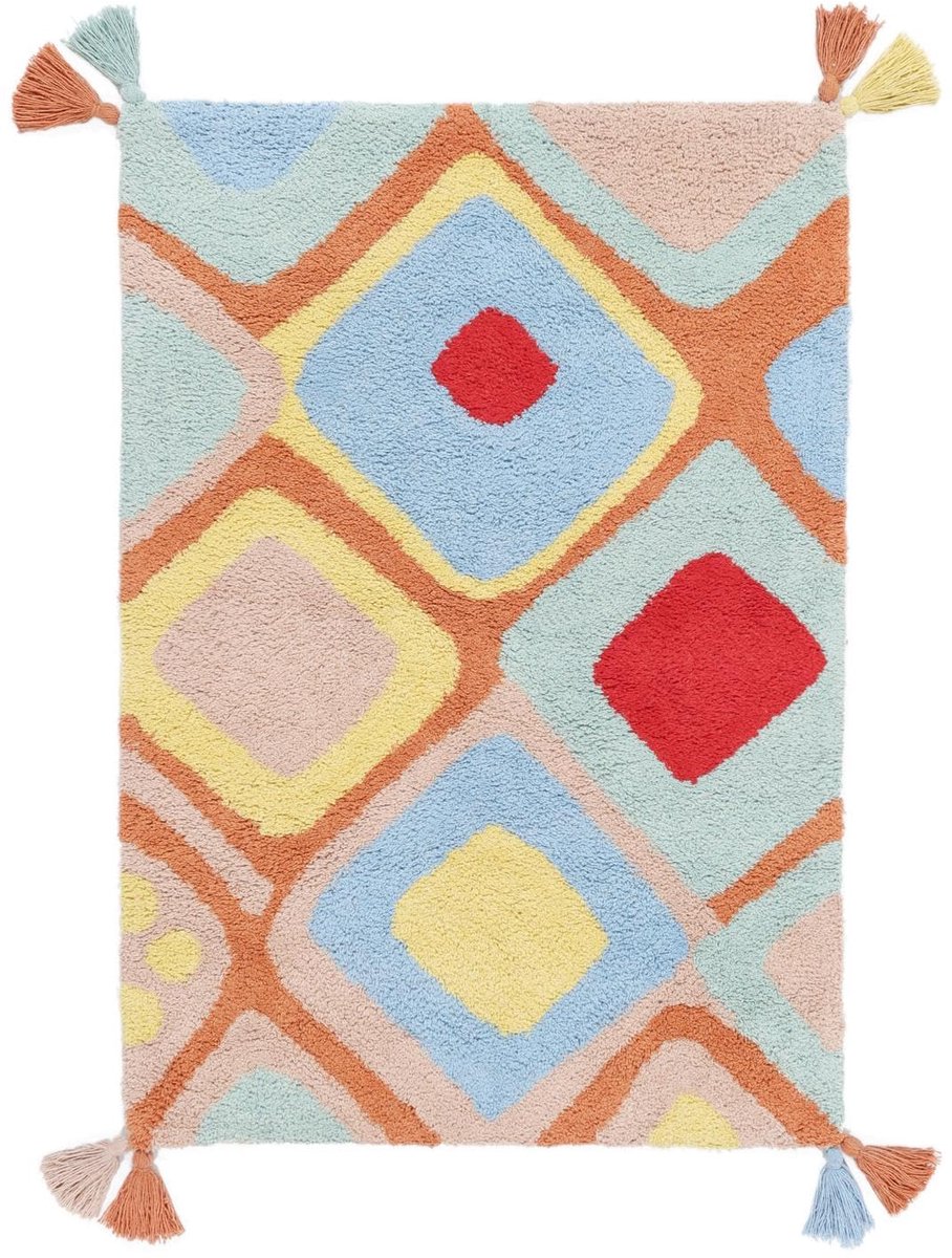 Badmat, Moderne, 60 x 90 cm, Rechthoekig, Laagpolig, Woonkamer, Slaapkamer, Hal, Machinewas, Veelkleurig
