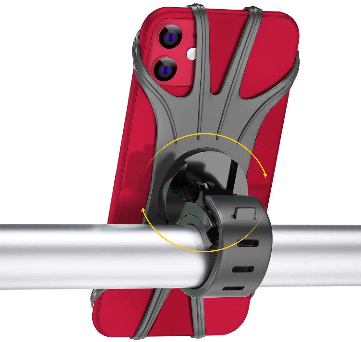Telefoonhouder, 360 draaibaar Verstelbaar Afneembaar siliconen Fietstelefoonhouder, Fietstelefoonhouder Universeel voor 4 6.5" Schermgrootte Telefoons, Compatibel voor iPhone / Huawei