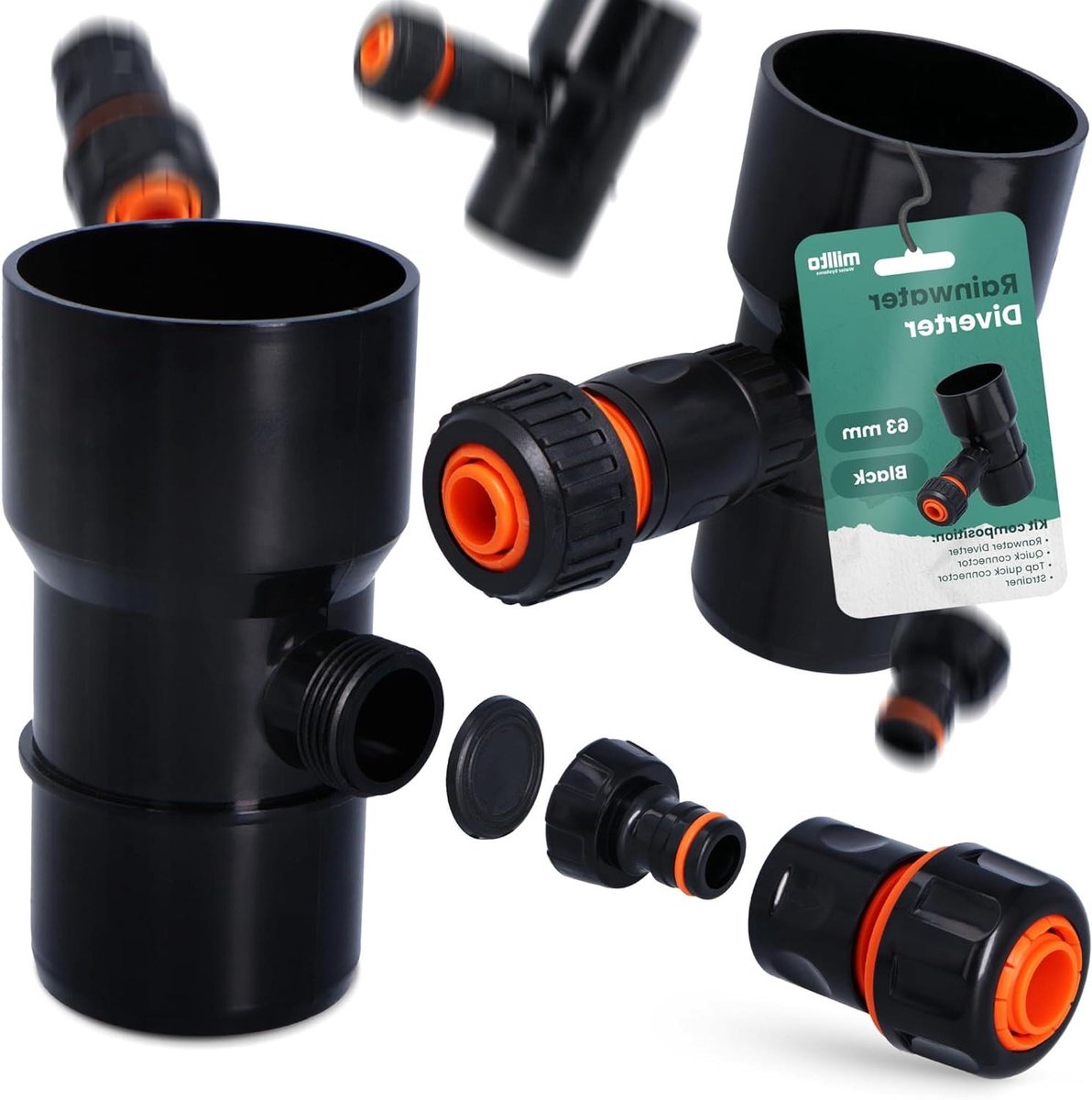 Regenwater Collector - Gootkoppeling - Water Besparen - Automatische Werking - 69mm - Zwart