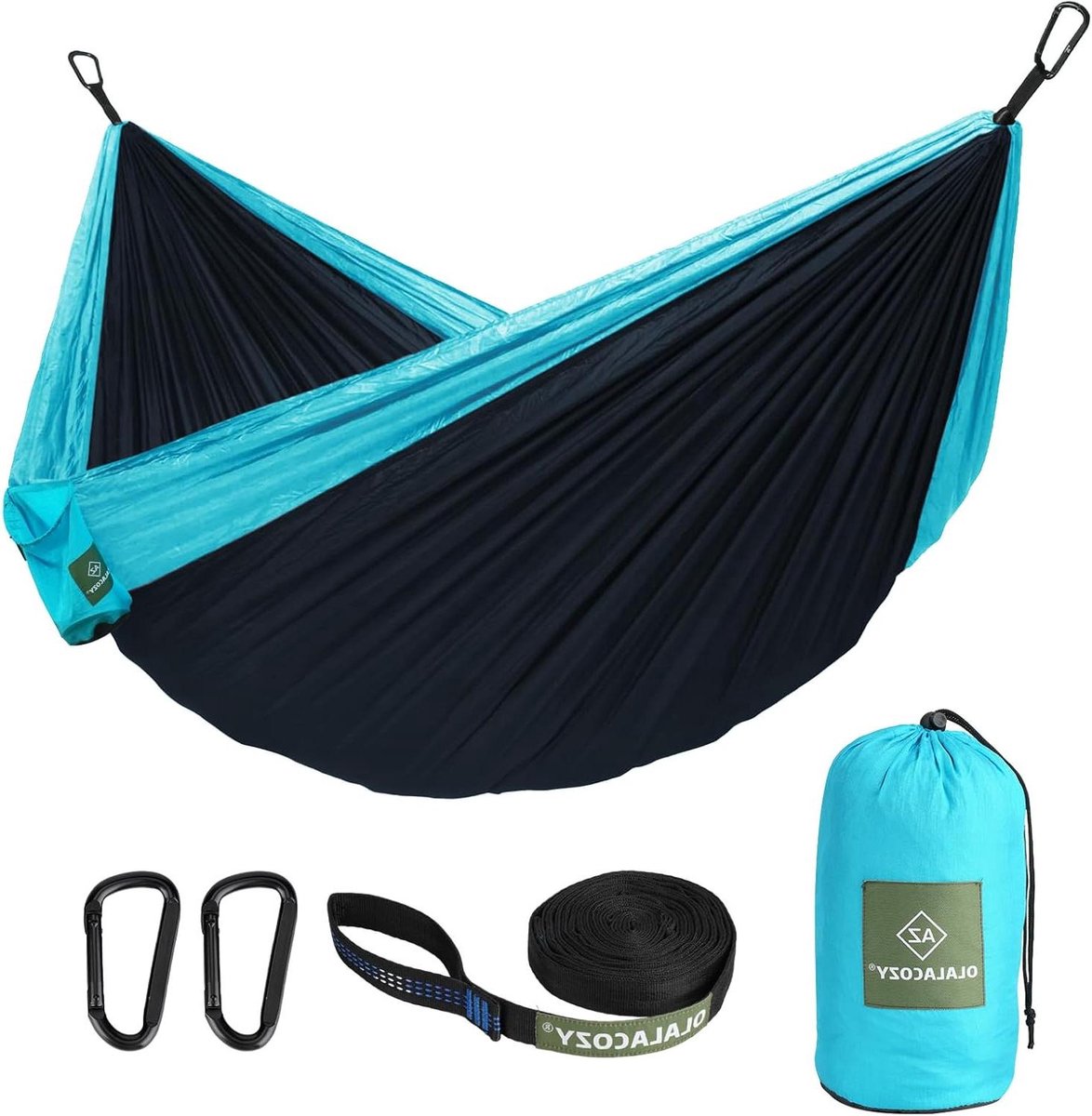 Camping Hangmat - Draagbare Hangmat - Outdoor Ontspanning - Inclusief Boomriemen - 500 lbs Capaciteit - Blauw Zwart