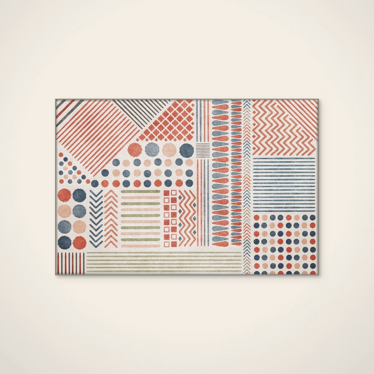 Akoestisch schilderij - 90 x 60 cm - Geometric Harmony van Emel Tunaboylu - Geometrische wanddecoratie - zilver textielframe