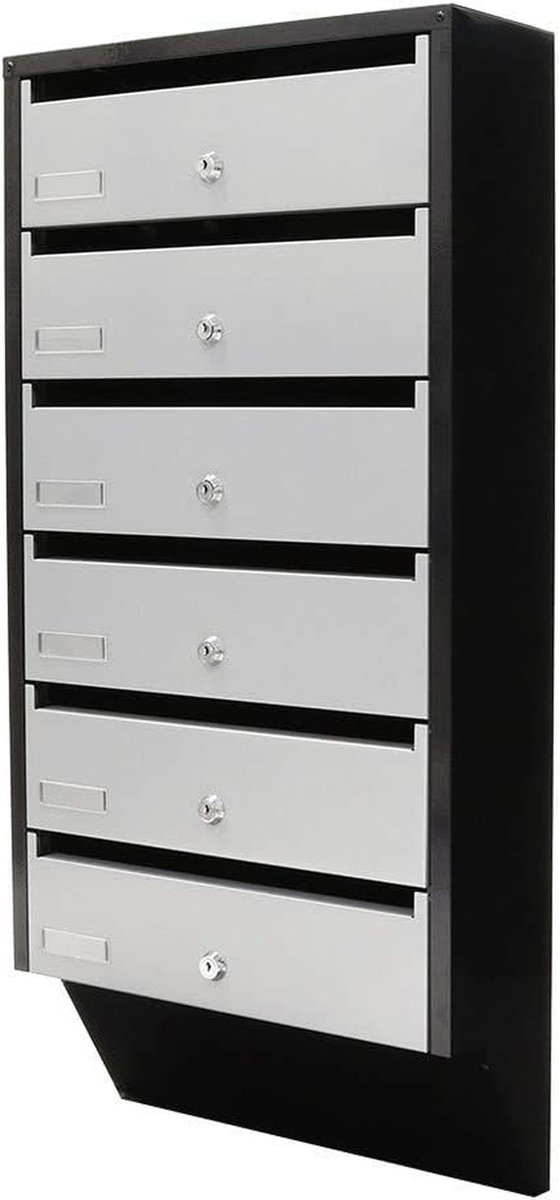 Brievenbussysteem voor 6 - Appartementen brievenbus - Post ontvangen - Cilinderslot per postvak - 38.5x82.4 cm - Zilver zwart