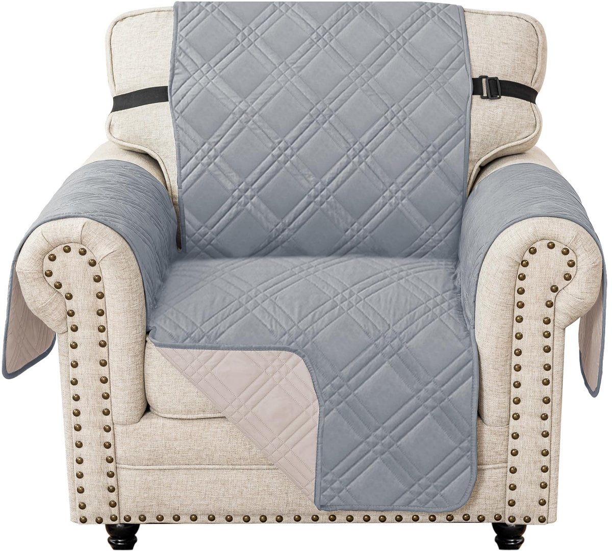 Omkeerbare Bankhoes 1 Zit, Bankhoezen Met Armleuning, Universele Sofa Cover, Krasbestendig Antislip Sofahoes, Jacquard Bankbeschermer Voor Huisdieren, Lichtgrijs + Beige