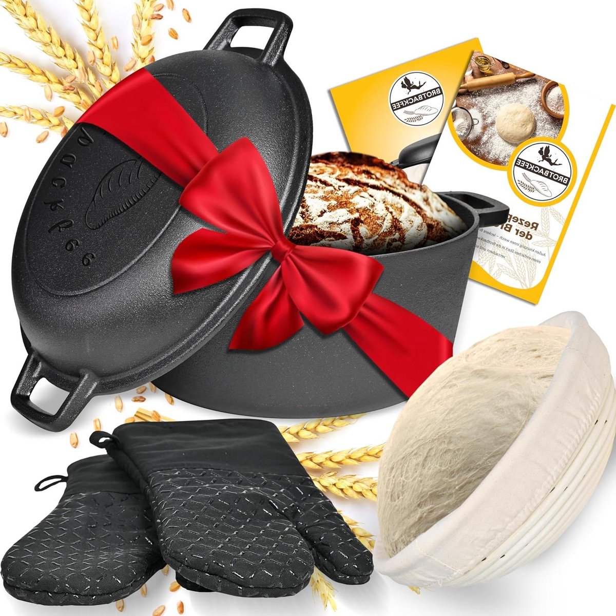 Gietijzeren pan - Broodpot bakken - Brood bakken thuis - Inclusief accessoires - 47 Liter - Zwart