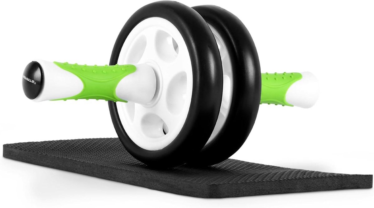 Buikspierroller - Buiktrainer wiel - Krachtige core training - Inclusief kniesteun - 800 gram - Groen-wit