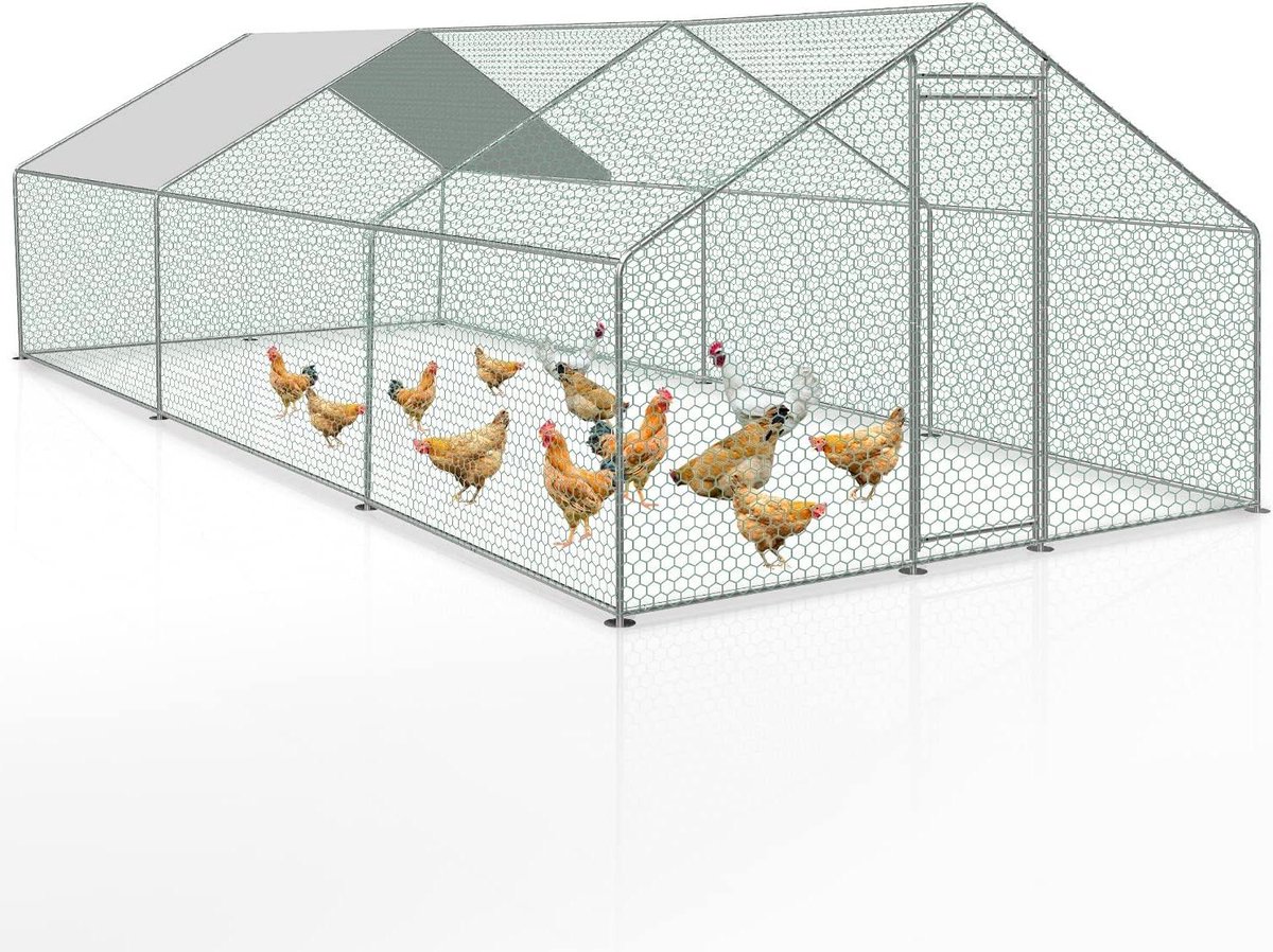 Kippenhok met Slot - Vogelkooi Buiten - Pluimvee Houden - Afsluitbare Stalen Deur - 300 x 200 x 200 cm