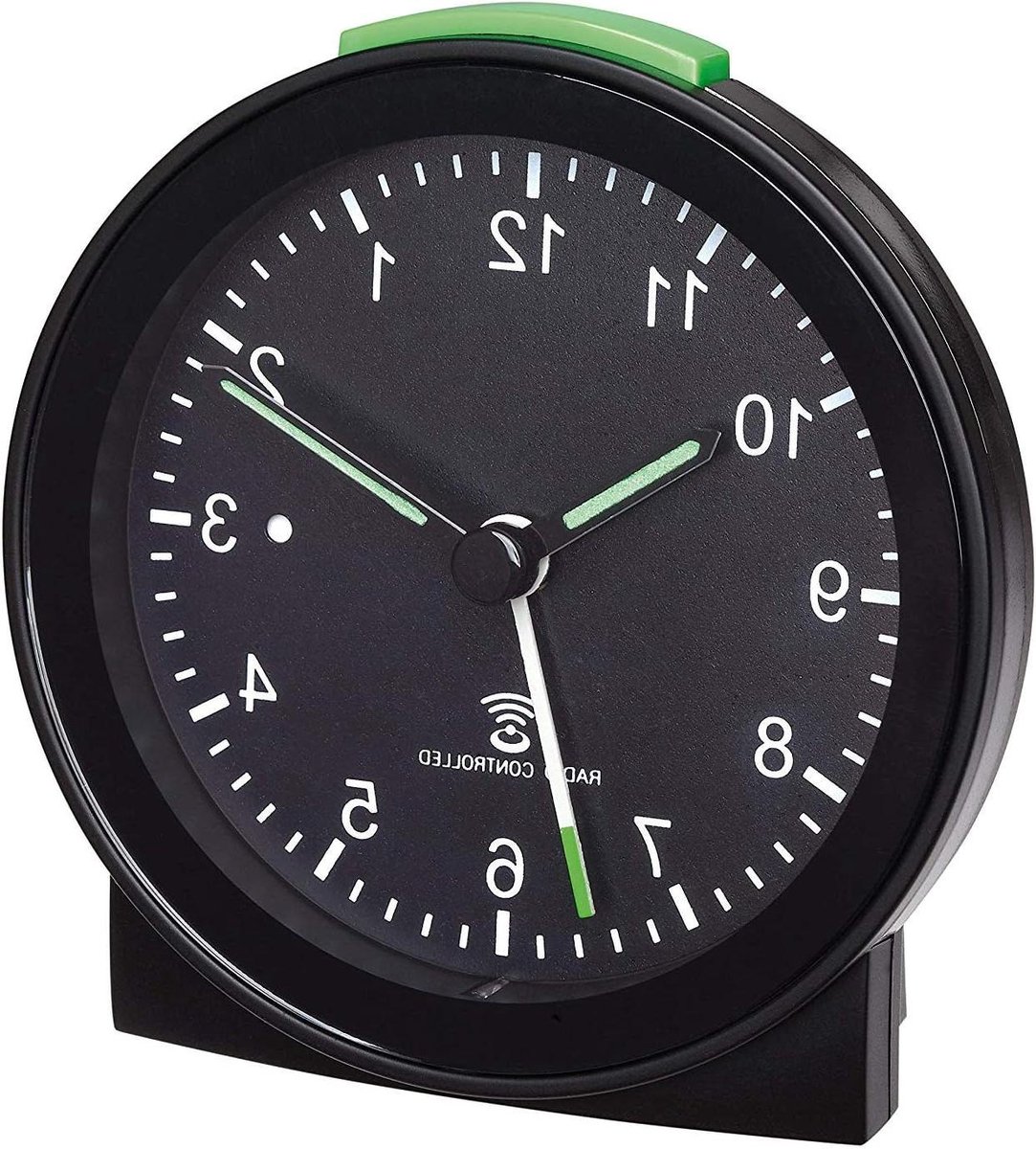 Draadloze Alarmklok - Radio gestuurde Klok - Wakker Worden - Stille Sweep Beweging - 84 mm Hoog - Zwart