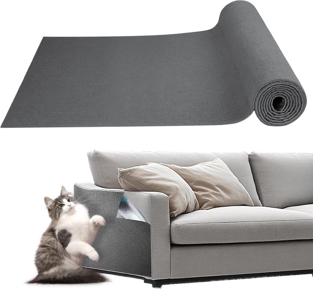 Krabmat voor katten - Krasbescherming bank - Meubels beschermen - Zelfklevend design - 40 cm x 250 cm - Donkergrijs