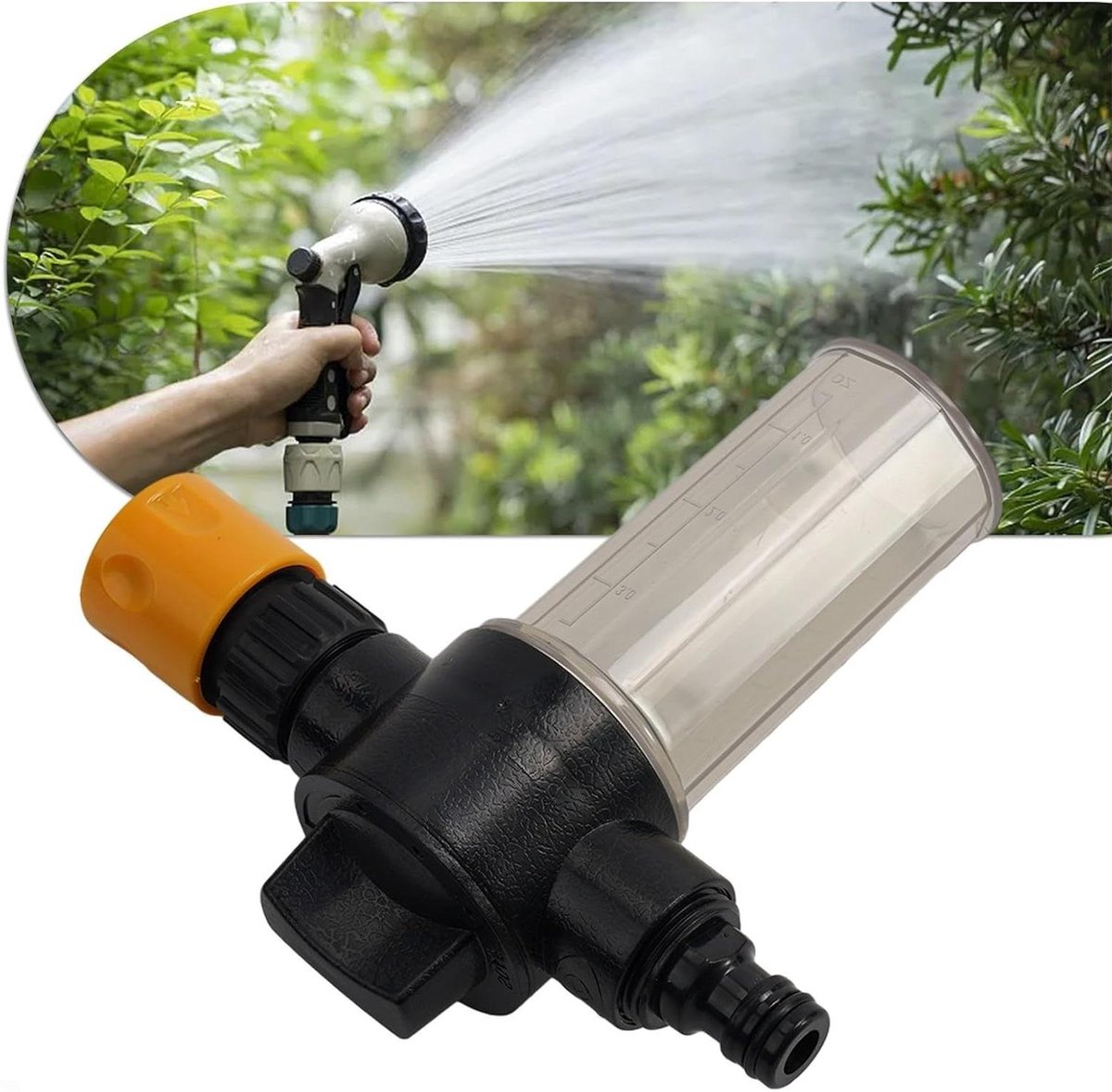 Schuimreservoir Tuinslang - Schuimspuit Opzetstuk - Voertuig Reinigen - Intelligent Verdunningssysteem - 100 ml - Zwart Geel