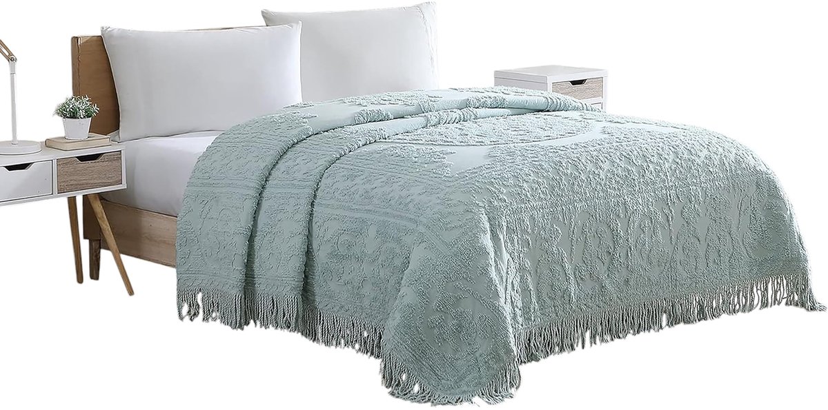 Home Fashions Channel Chenille Sprei, queensize, blauw