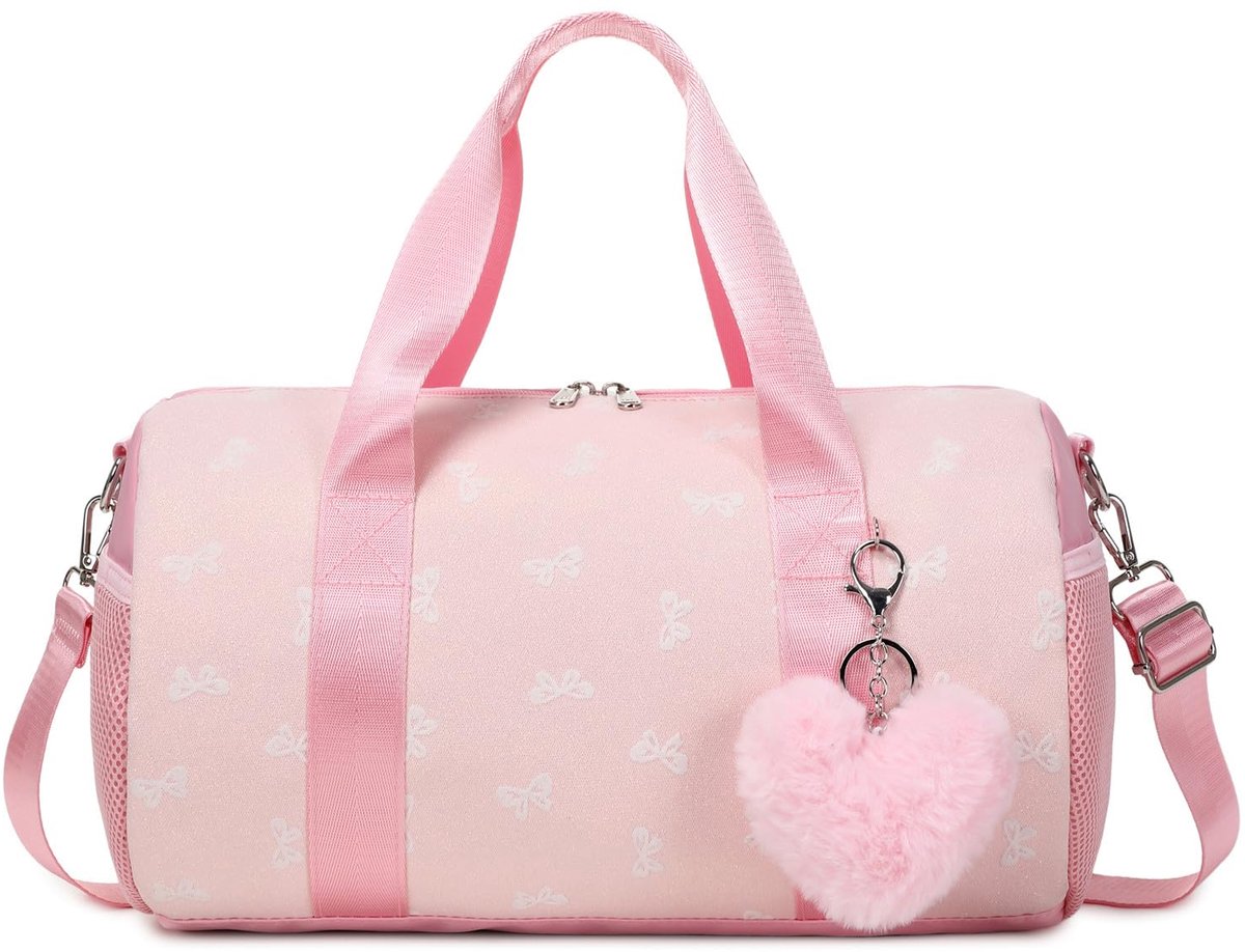 Sporttas voor Meisjes, Ballet en Dans Plunjezak, Gymnastiektassen voor Kinderen, Overnachtingstas, Vlinder Roze, Reizen Duffle