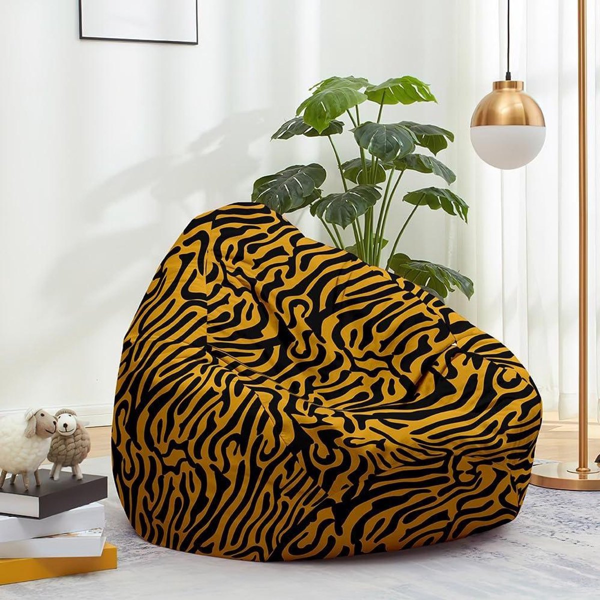 Zitzakstoel Hoes - Opbergzak Speelgoed - Ontspannen Zitten - Zonder Vulling - 80 x 90 cm - 3D Zebra
