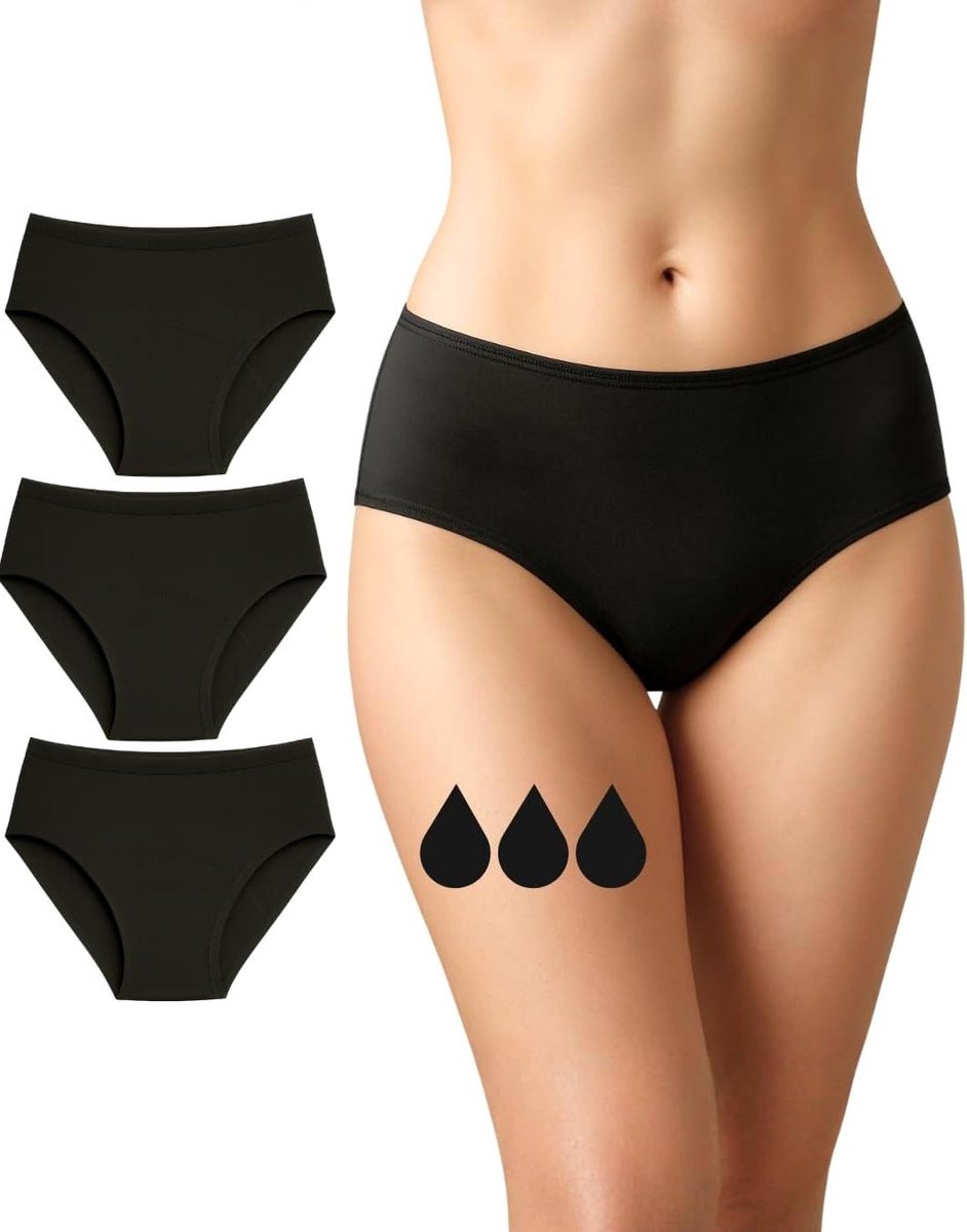 Menstruatie Ondergoed - Absorberende Slip - Comfortabele Bescherming - Herbruikbaar en Ecologisch - Vergelijkbaar 2-3 Tampons - Zwart