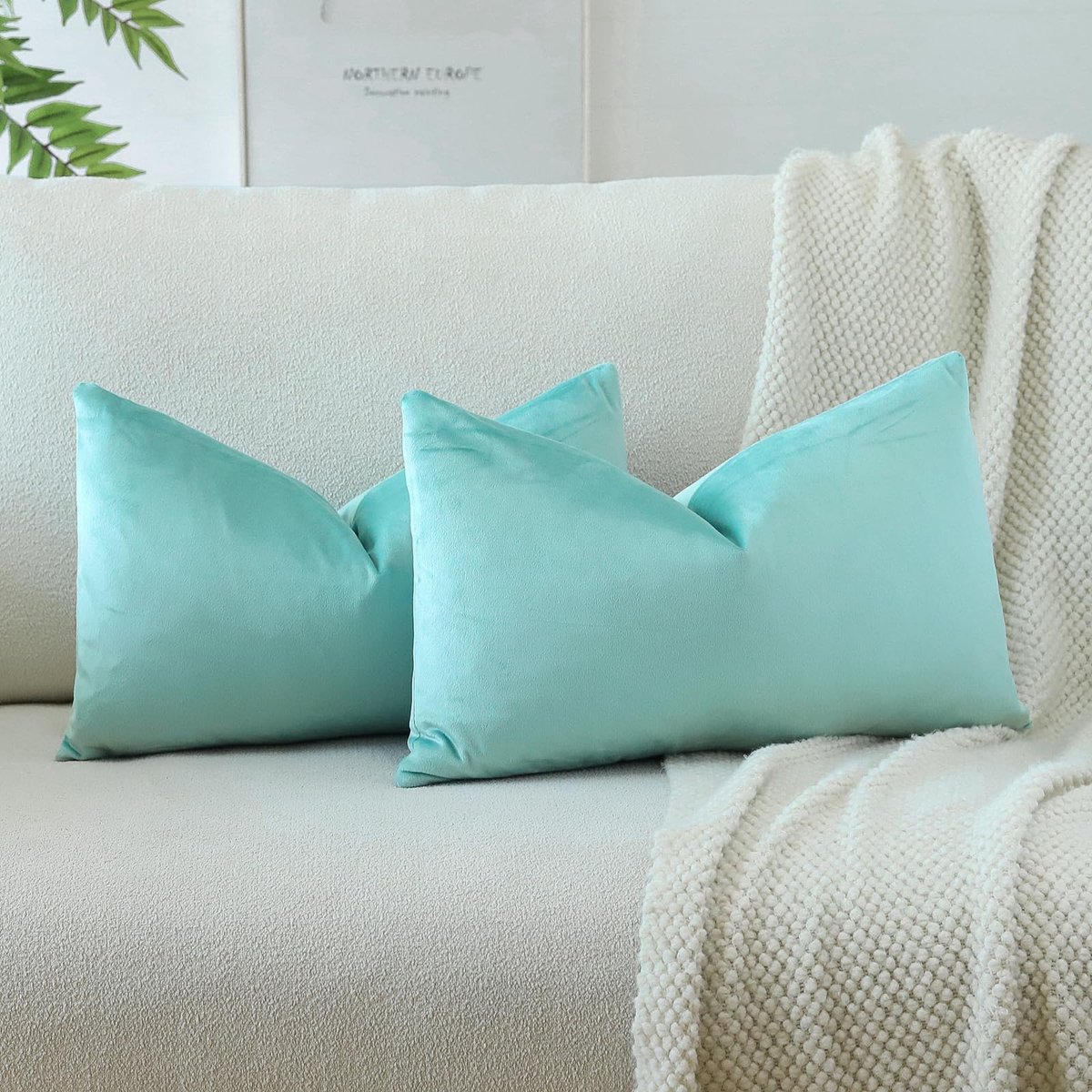 Decoratieve Hoezen - Kussen slopen - Woondecoratie - Fluweelzacht materiaal - 30 x 50 cm - Aqua Groen