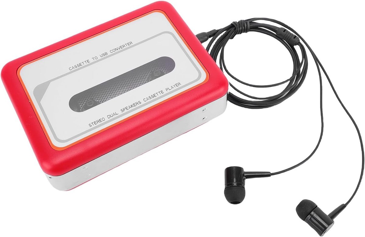 Draagbare Cassette-Naar-mp3-converter met 3,5 mm Koptelefoonaansluiting en Ingebouwde Luidspreker voor Audiotape naar Digitaal Conversie, Inclusief Oortelefoon en Batterijen