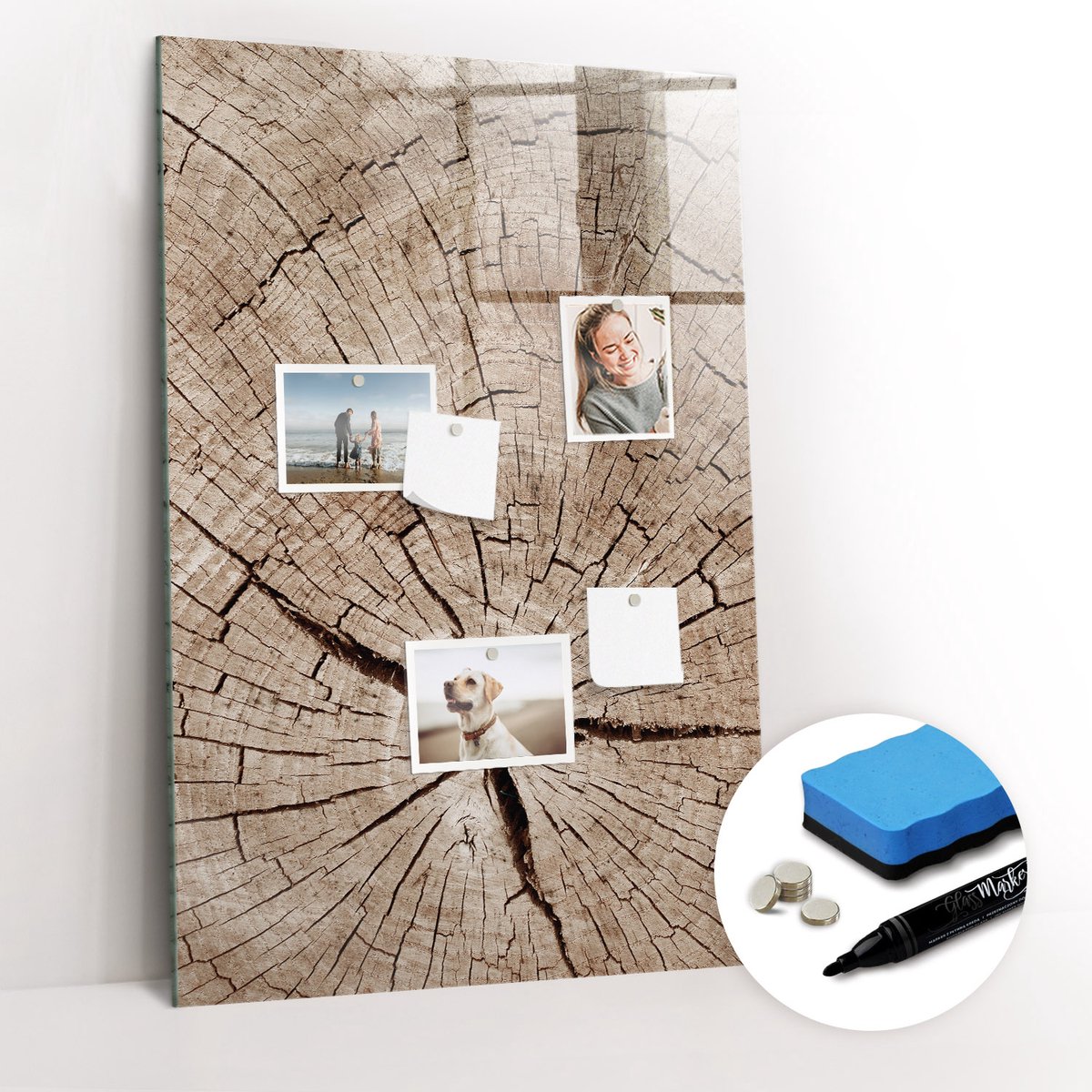 Tulup Whitebord - Dwarsdoorsnede van de stam - 60 x 90 cm - Beige Magnetisch Bord Kind - Gratis 5 Sterke Magneten + Whiteboard Marker & Wisser - Stylish Memo Board - Magneetbord Foto - Notitiebord Werkplek