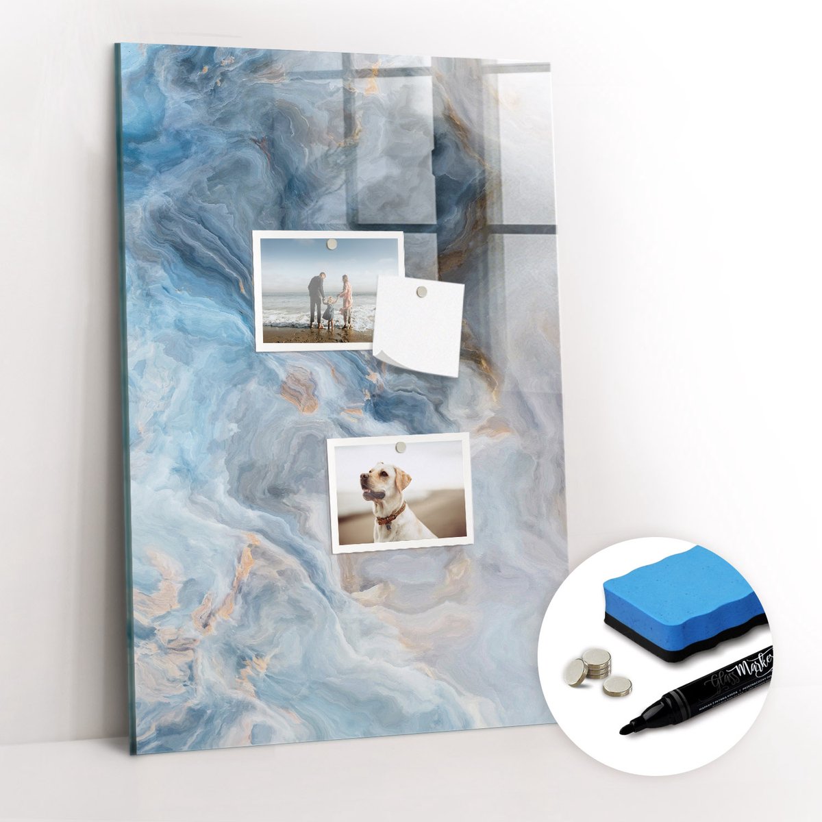Tulup Whitebord - Klassiek marmerpatroon - 40 x 60 cm - Grijs Memo Magneetbord - Gratis 5 Sterke Magneten + Whiteboard Marker & Wisser - Scandinavisch Design Bord - Memobord Keuken - Organiseer Je Bureau