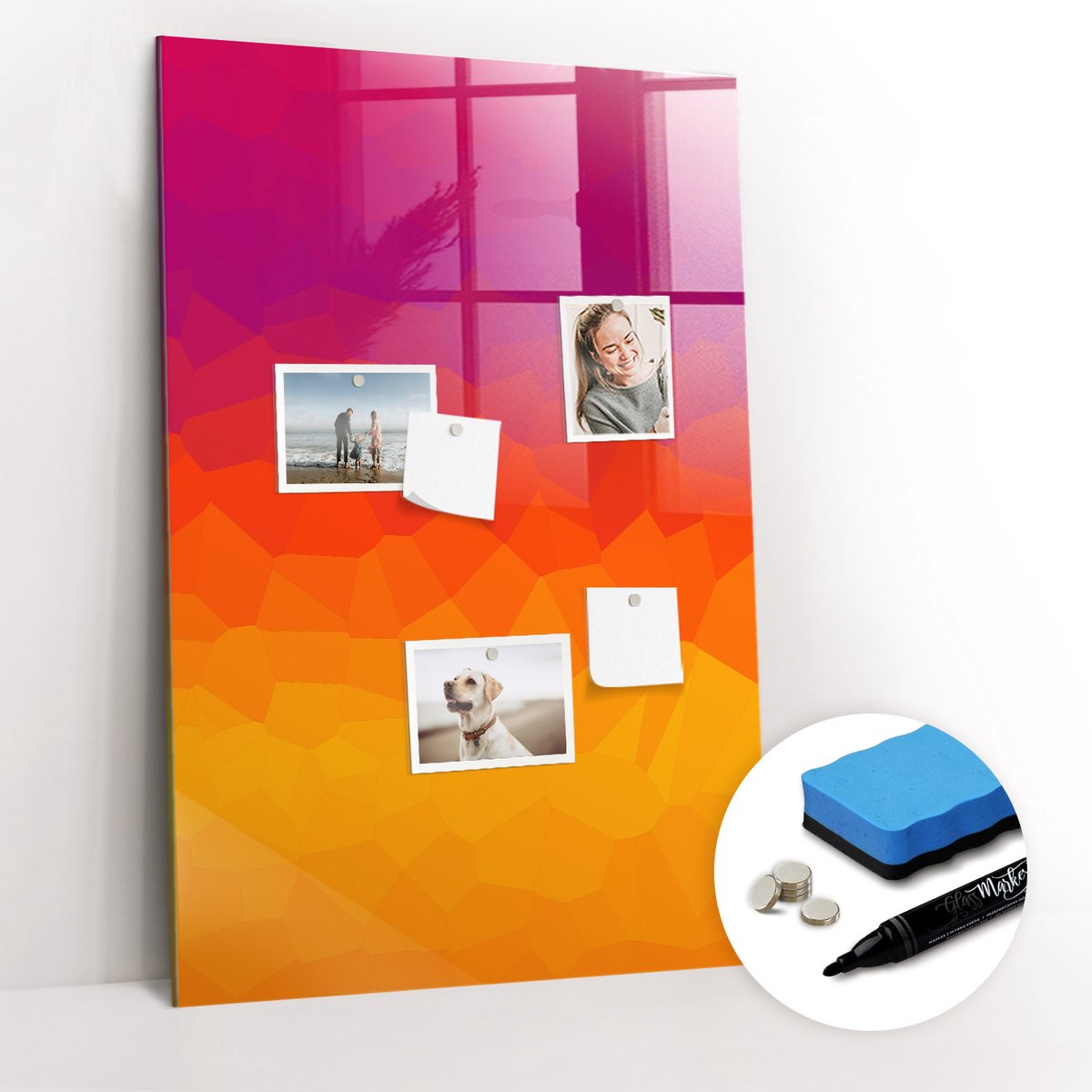 Tulup Whitebord - Zonsopgang-gradiënt - 60 x 90 cm - Veelkleurig Memo Magneetbord - Gratis 5 Sterke Magneten + Whiteboard Marker & Wisser - Decoratief Magnetisch Bord - Magnetisch Memobord - Inspiratiebord Kantoor