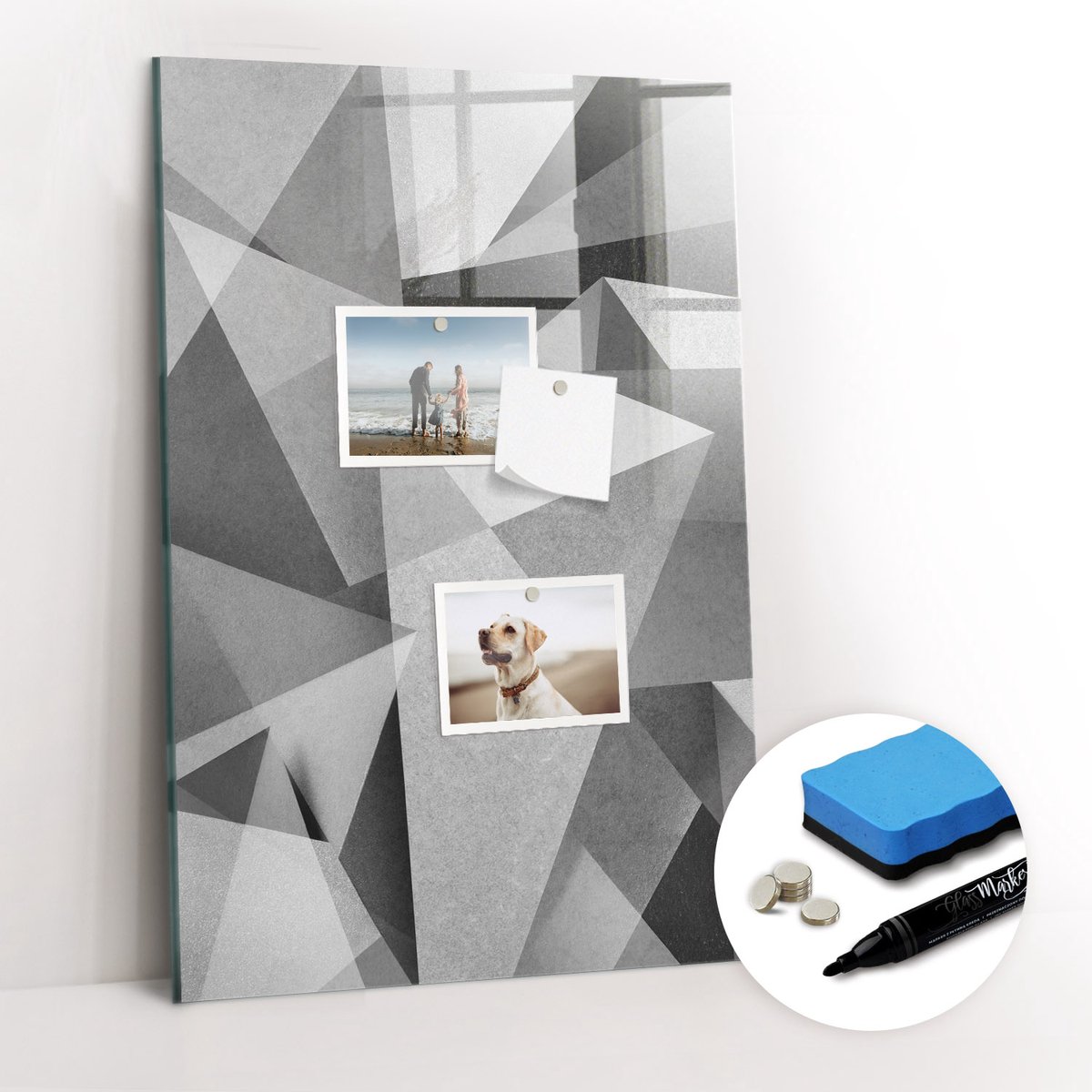 Tulup Whitebord - Abstracte geometrische vormen - 40 x 60 cm - Grijs Magnet Board - Gratis 5 Sterke Magneten + Whiteboard Marker & Wisser - Industrieel Wandbord - Magnet Board - Ideeënbord Thuiswerkplek
