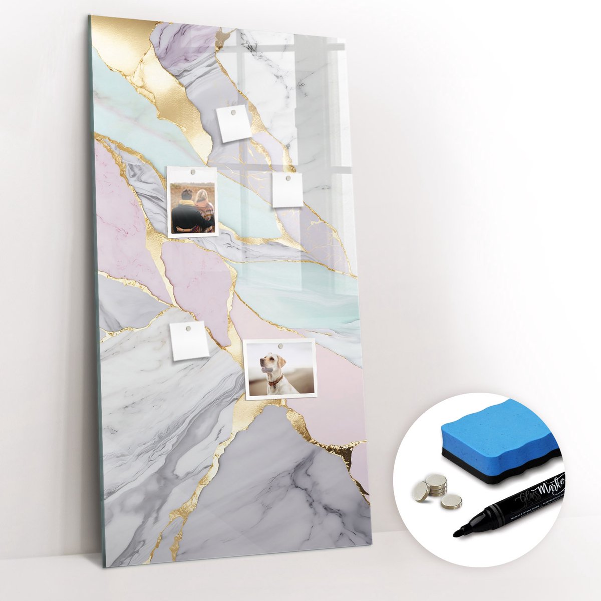 Tulup Whitebord - Decoratief marmer - 60 x 120 cm - Veelkleurig Magnetisch Wandbord - Gratis 5 Sterke Magneten + Whiteboard Marker & Wisser - Interieur Accessoires Kantoor - Magnet Board - Inspiratiebord Kantoor