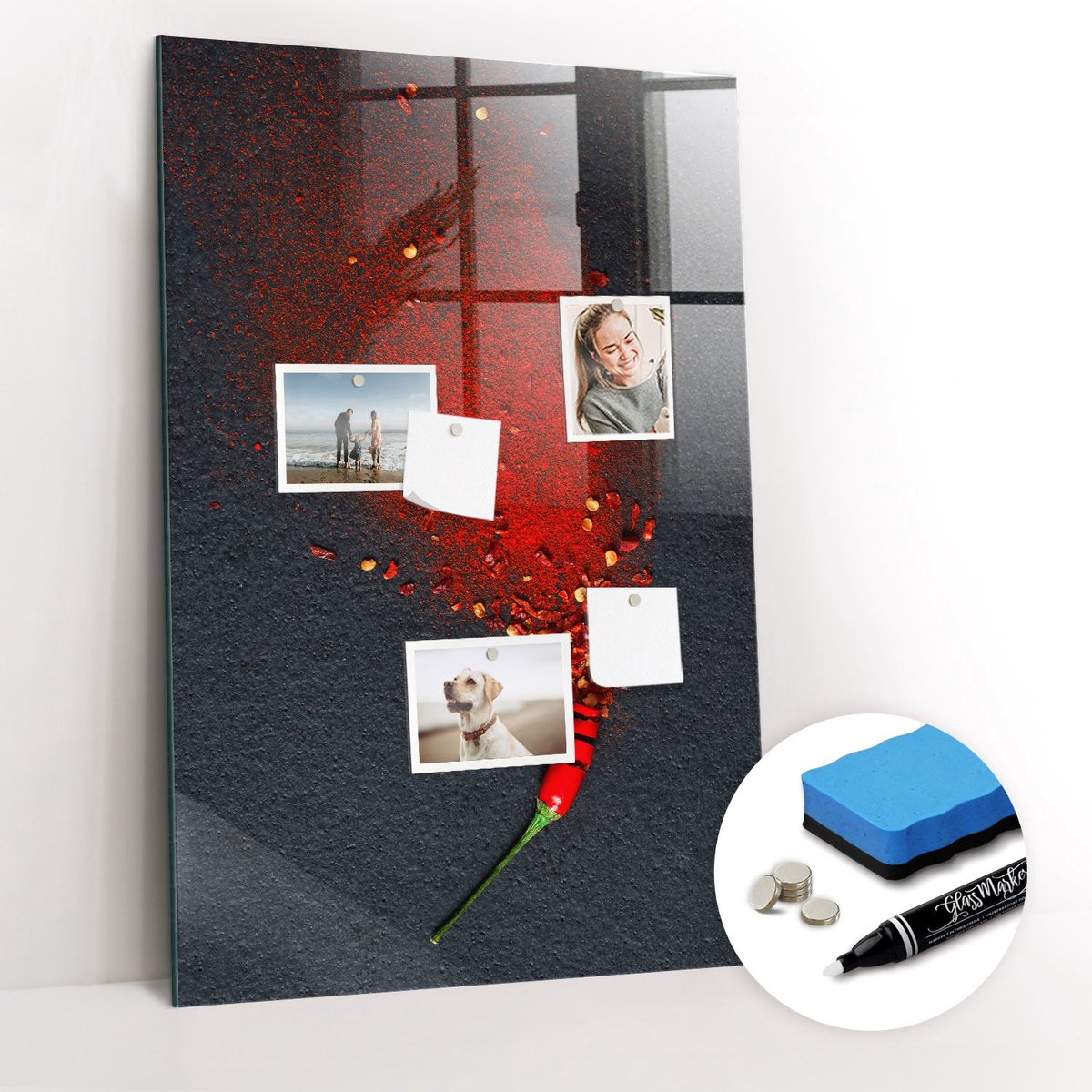 Tulup Whitebord - Paprikapoeder - 60 x 90 cm - Rood Memobord Magnetisch - Gratis 5 Sterke Magneten + Whiteboard Marker & Wisser - Minimalistisch Prikbord - Magnetisch Bord - Notitiebord Werkplek