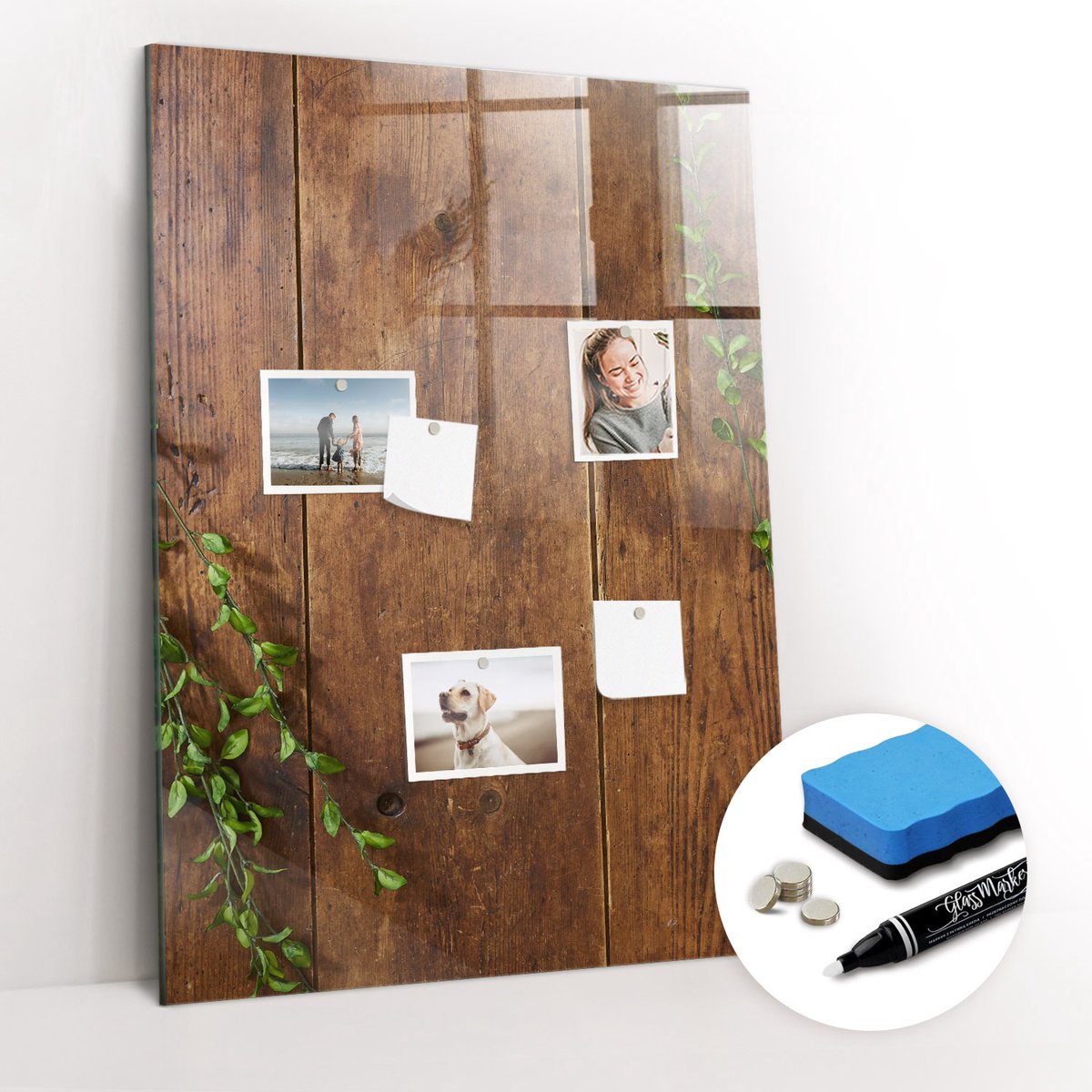 Tulup Whitebord - Rustiek hout - 70 x 100 cm - Bruin Memobord Magnetisch - Gratis 5 Sterke Magneten + Whiteboard Marker & Wisser - Moderne Wanddecoratie - Memobord Glas - Organiseer Je Bureau