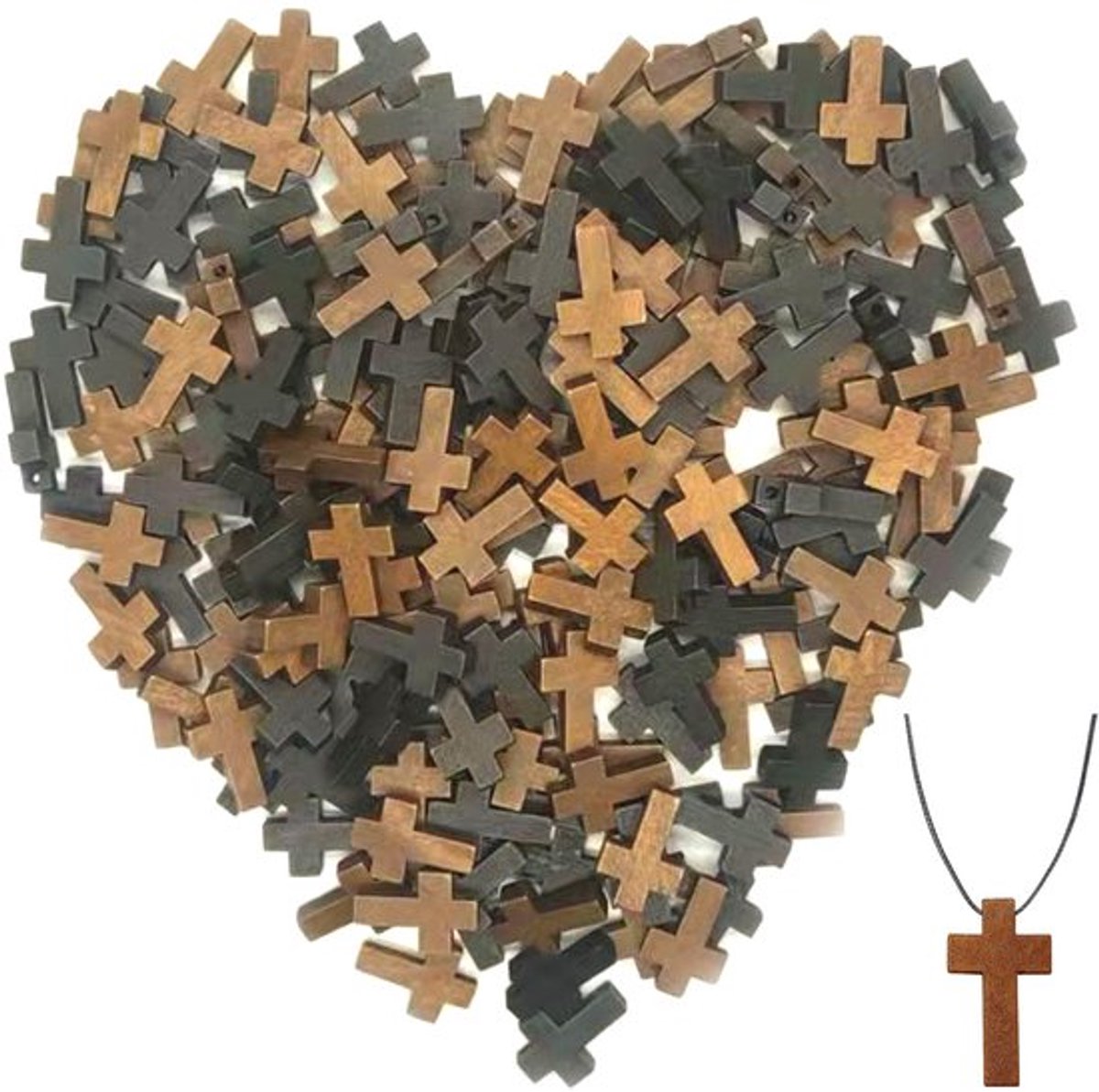 200 stuks mini-houten kruishangers voor gastgeschenken, acrylkralen, onafgewerkte hangers, halsketting voor heren, retrostijl, gebedssieraden