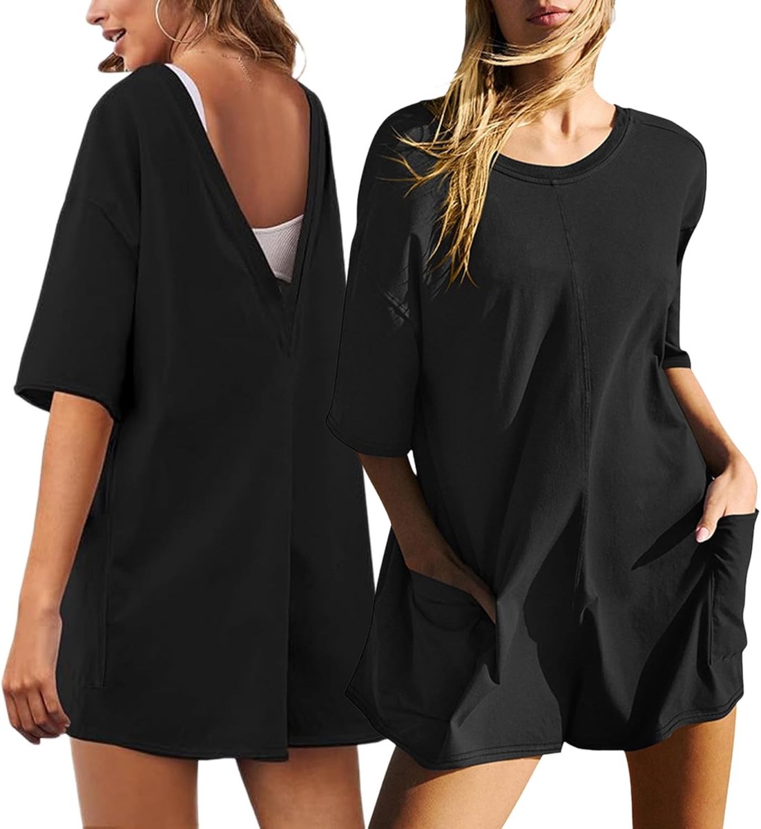 Korte Dames Jumpsuits voor de Zomer - Casual Oversized Rompers met Halve Mouwen en Ronde Hals, Losse T-Shirt Stijl met Zakjes voor Sportieve Training en Vrije Tijd