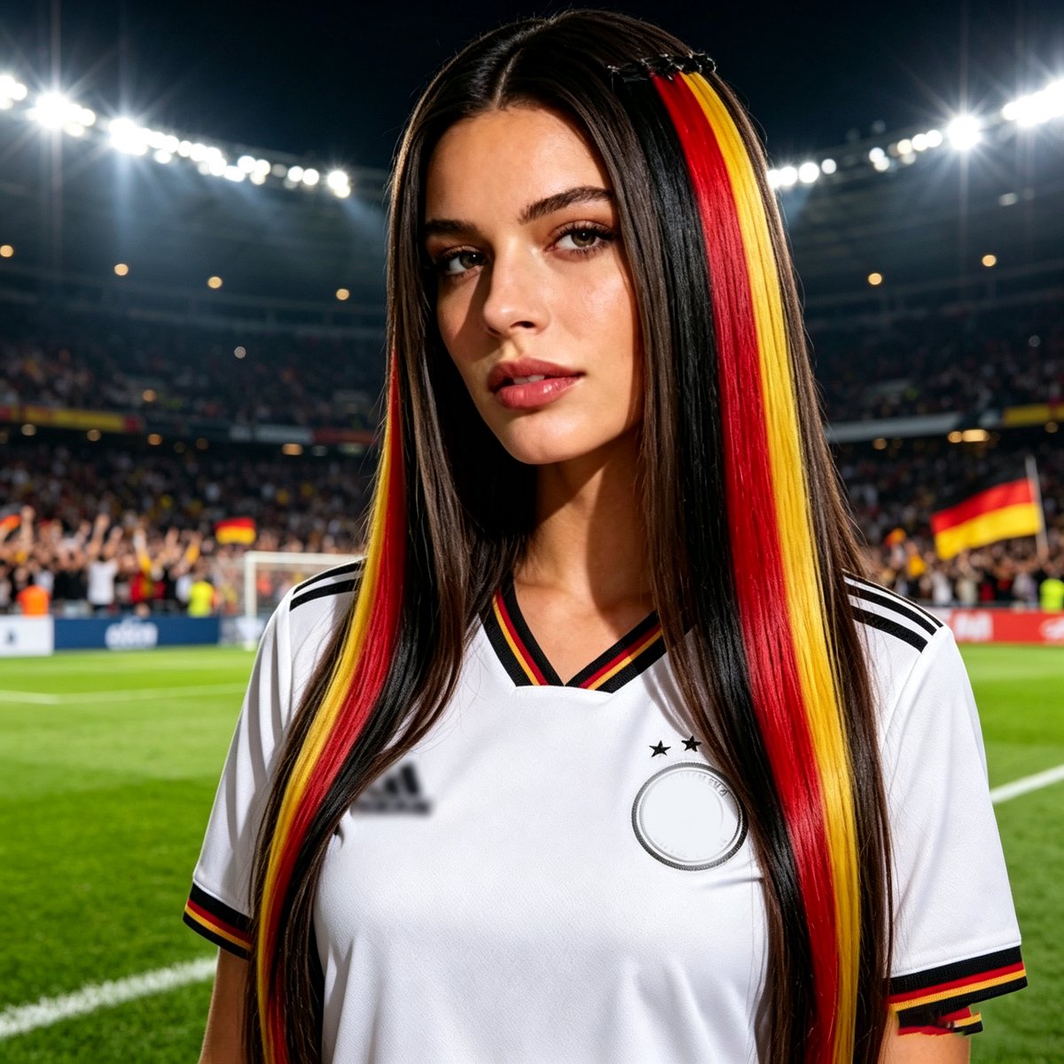 12 Stuks Duitse Vlag Clip-In Haarextensies voor Dames & Meisjes Zwart-Rood-Geel Synthetische Haarstukjes WK Voetbal Sportwedstrijd & Feest Accessoire