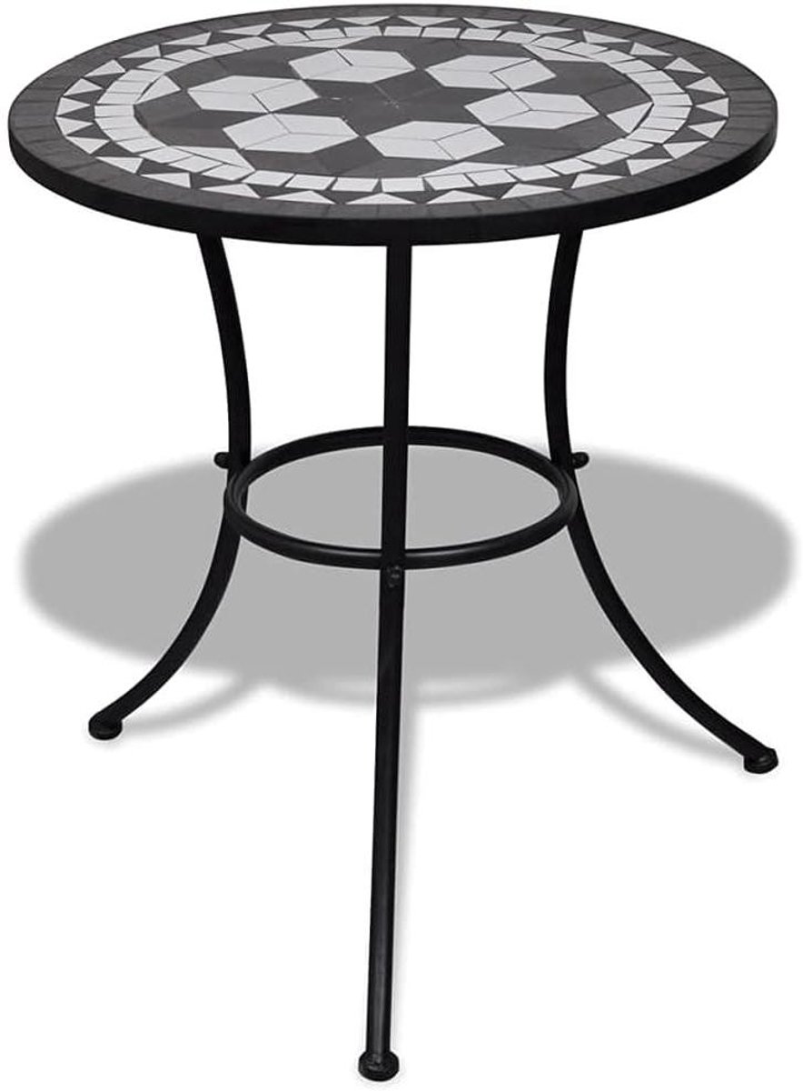 Mozaïek Bistro Tafel - Tuintafel Cafetafel - Buiten Zitten - Keramisch Tafelblad - 60 x 70 cm - Zwart Wit