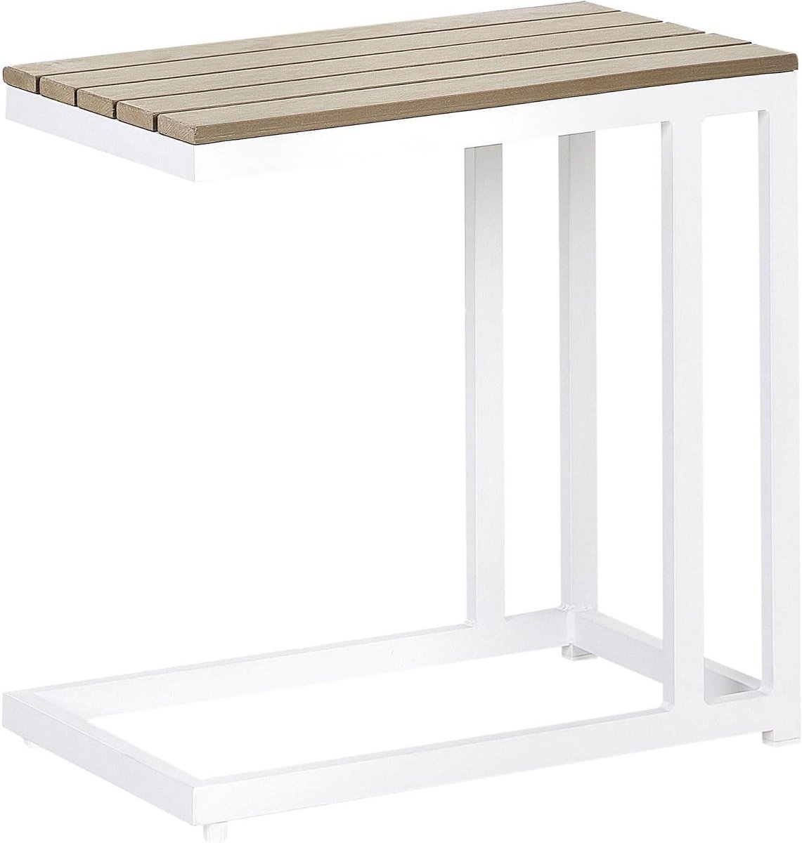 Tuintafel bijzettafel - Tuinmeubel kunsthout - Buiten zitten - Kunststof hout blad - 60 x 35 cm - Wit frame