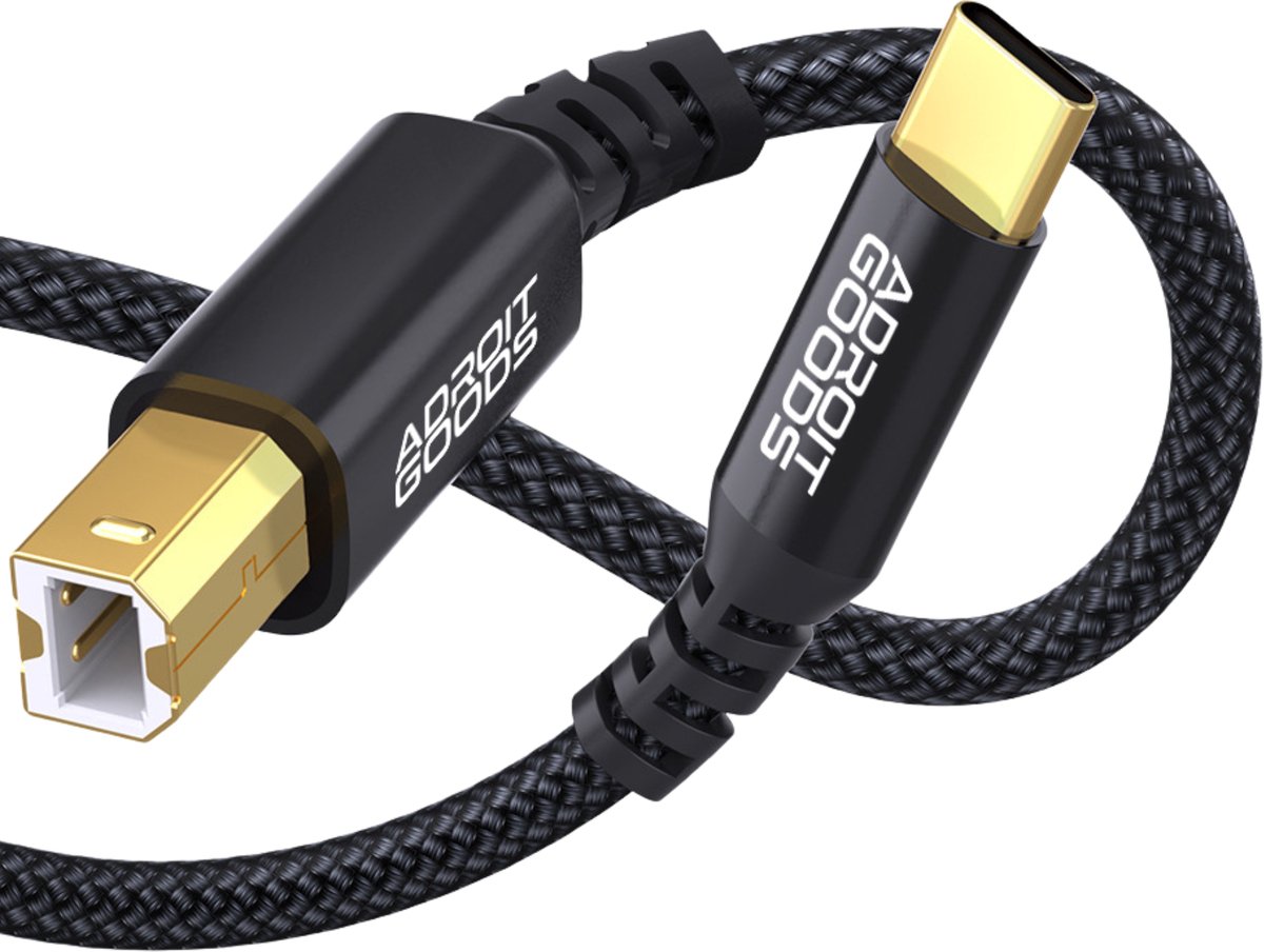 AdroitGoods USB-C naar USB-B Printerkabel 480Mbps High Speed USB 2.0 Printer Kabel Type-C naar USB-B Duurzaam Gevlochten Stabiele Verbinding zwart 1 m