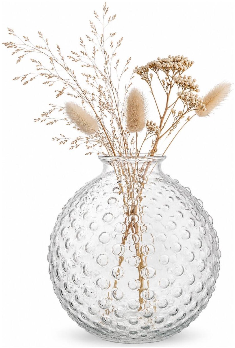 Home & Styling bloemenvaas Charleville - BOL-vorm - bewerkt glas - D16 x H17 cm - rond - steelbloemetjes of klein boeketje