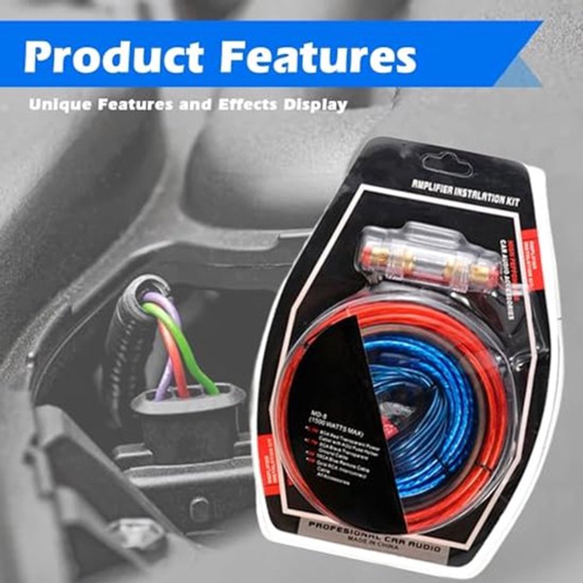 Autoversterkerkabelset, 10 GA, subwoofer en audio, 1500 W