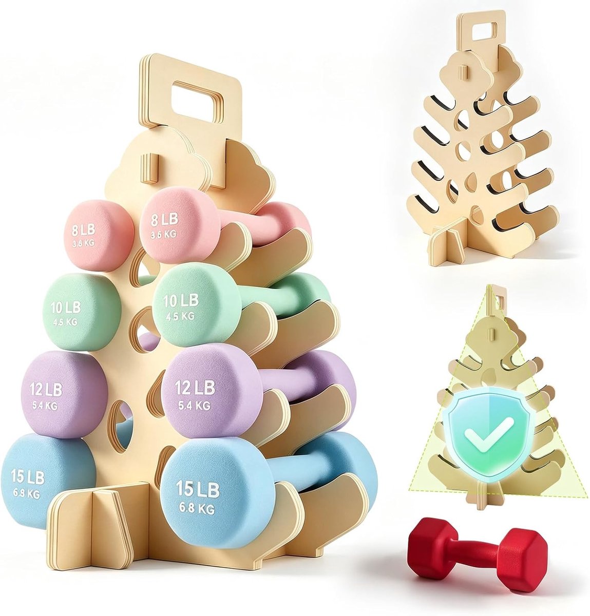 A-Frame Dumbbell Rack met Handvat, 4-Tier Opbergrek voor 3-7 kg Dumbbells, Ideaal voor Thuis en Sportschool, Geschikt voor Kinderen en Vrouwen