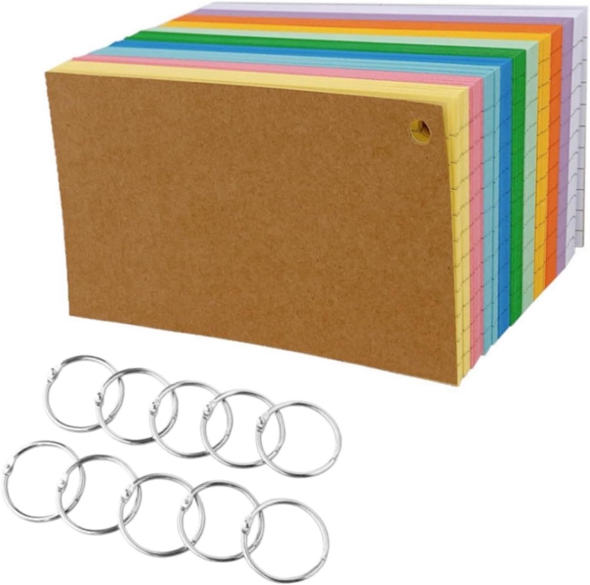 Gevoerde Flashcards 12,7 x 7,6 cm - 500 Notitiekaarten met Metalen Ringband voor Kantoor, School en Thuisgebruik in 10 Kleuren