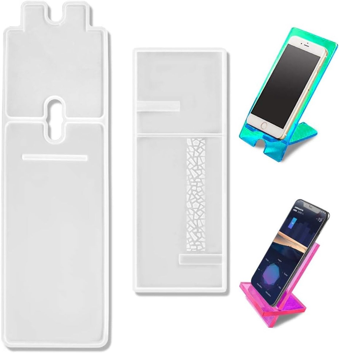 2 Sets Siamese Telefoonhouder Gietmal van Silicone en Hars voor Handgemaakte Telefoonaccessoires en Creatieve Projecten