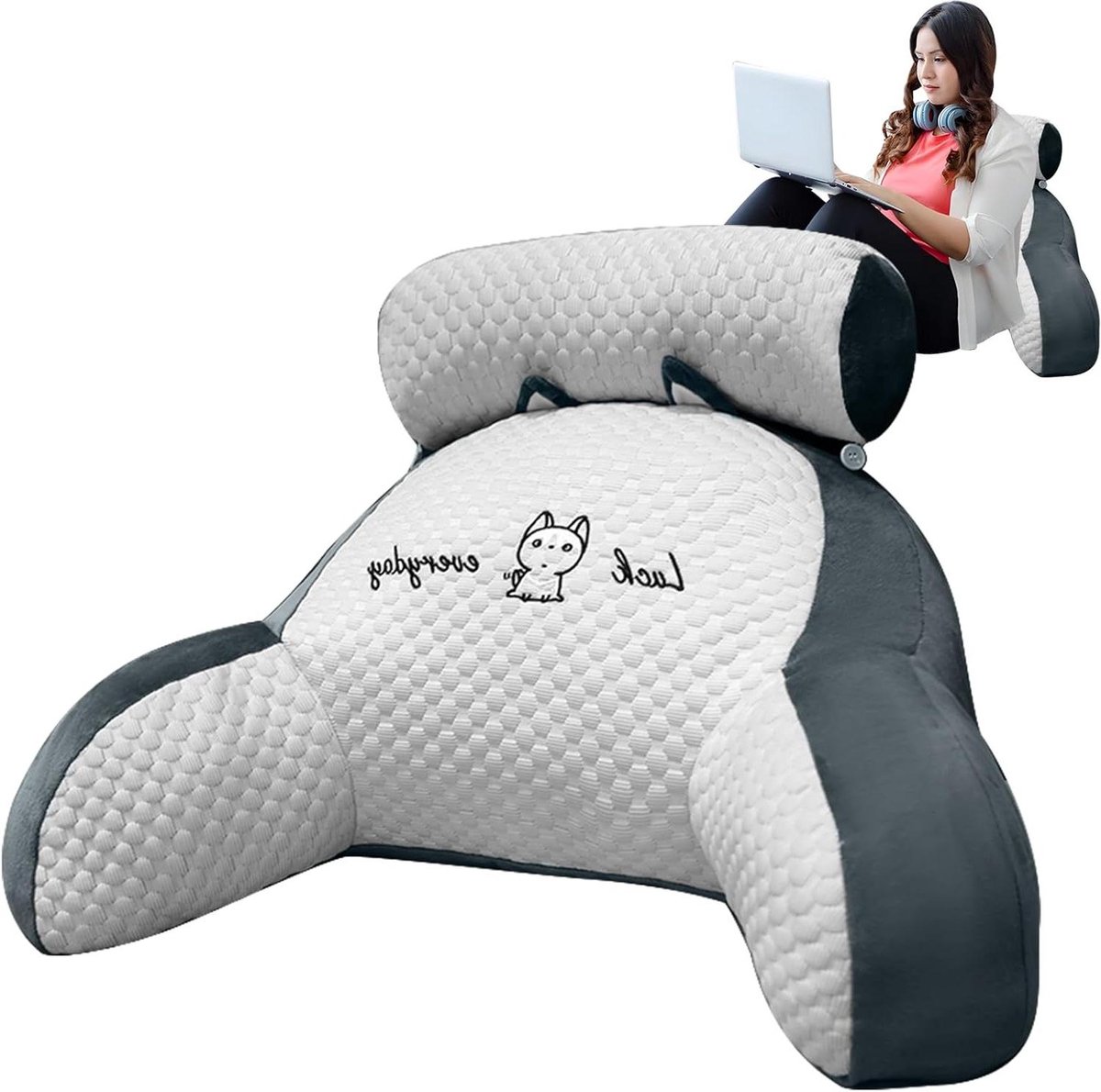 Leeskussen Bed - Rugsteun Kussen - Ontspannen Lezen - Extra Groot XL - 70x50x25cm - Lichtgrijs