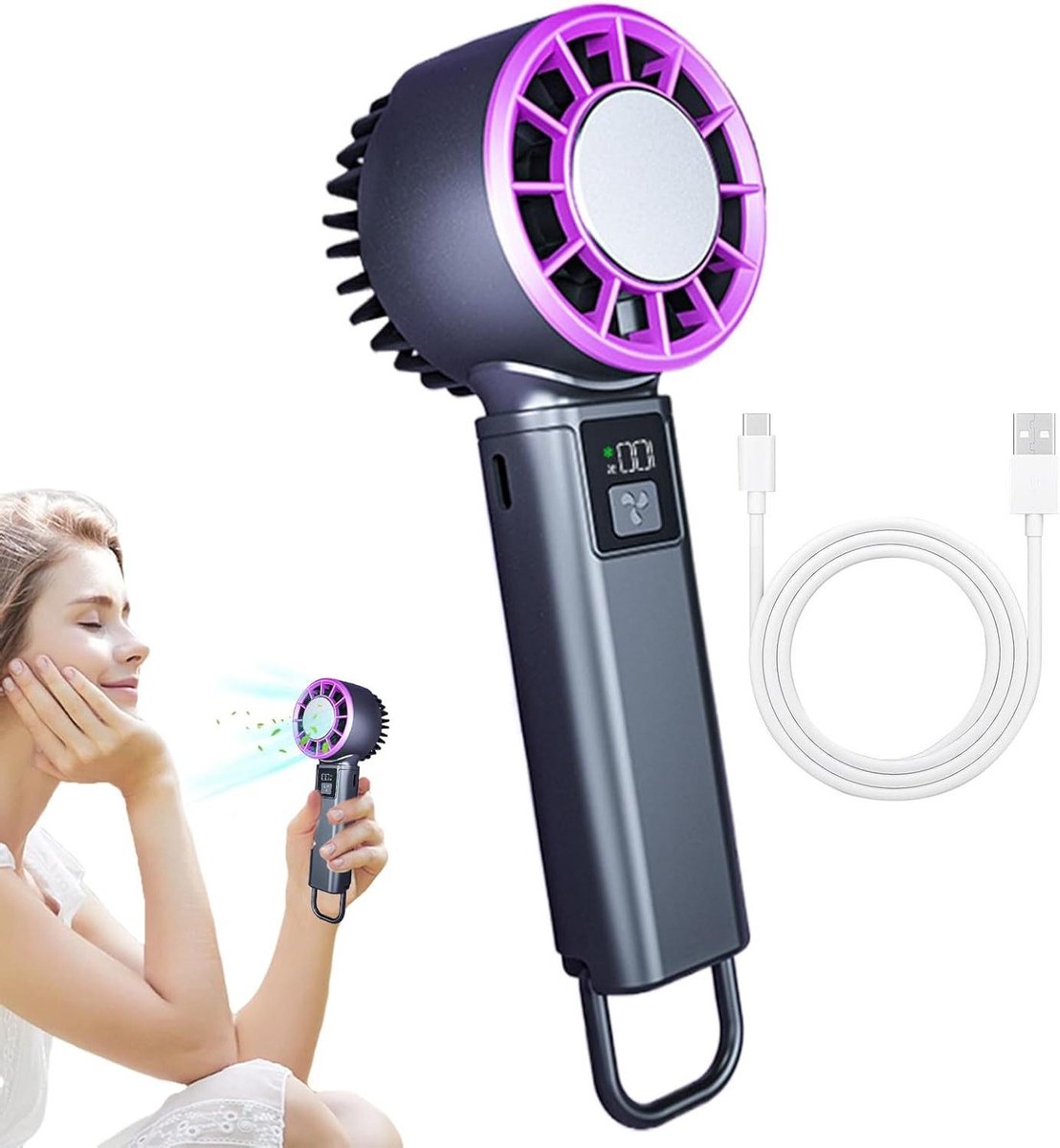 Handventilator - Draagbare Fan - Directe Koeling - 5 Snelheden Instelbaar - 2000mah Batterij - Paars